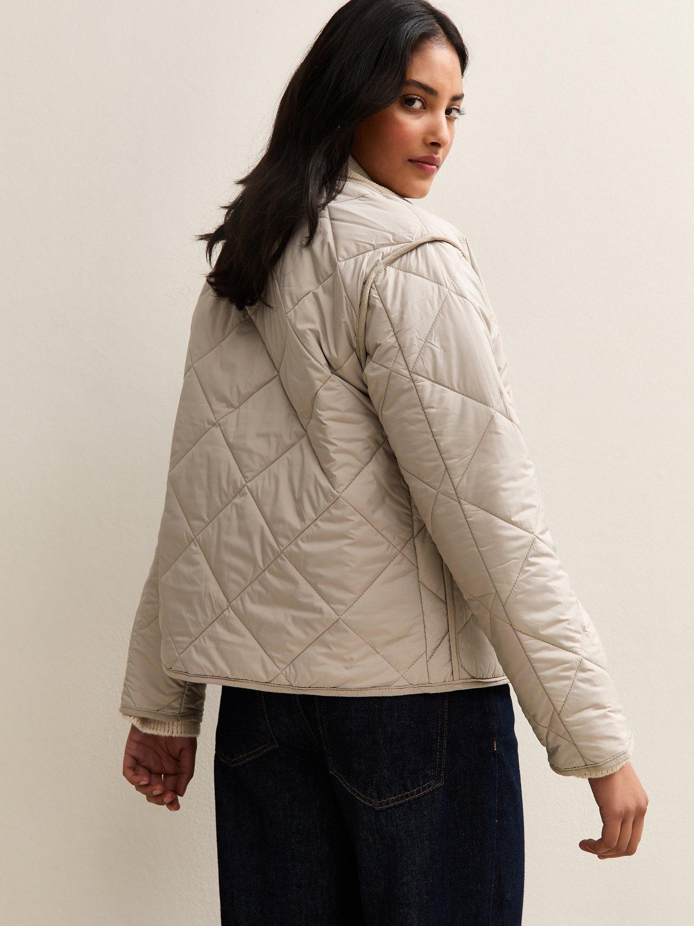 Image 2 of 5 of New Look Corduroy Collar Quilted Jacket - Cream