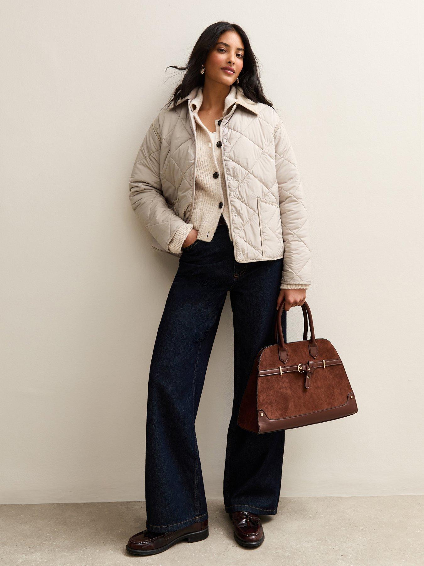 Image 3 of 5 of New Look Corduroy Collar Quilted Jacket - Cream