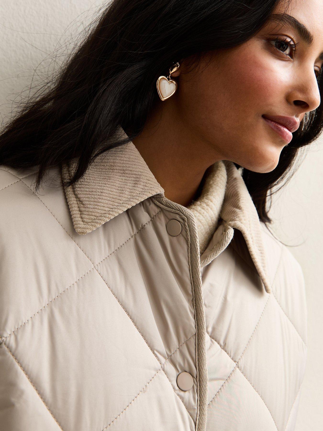 Image 4 of 5 of New Look Corduroy Collar Quilted Jacket - Cream