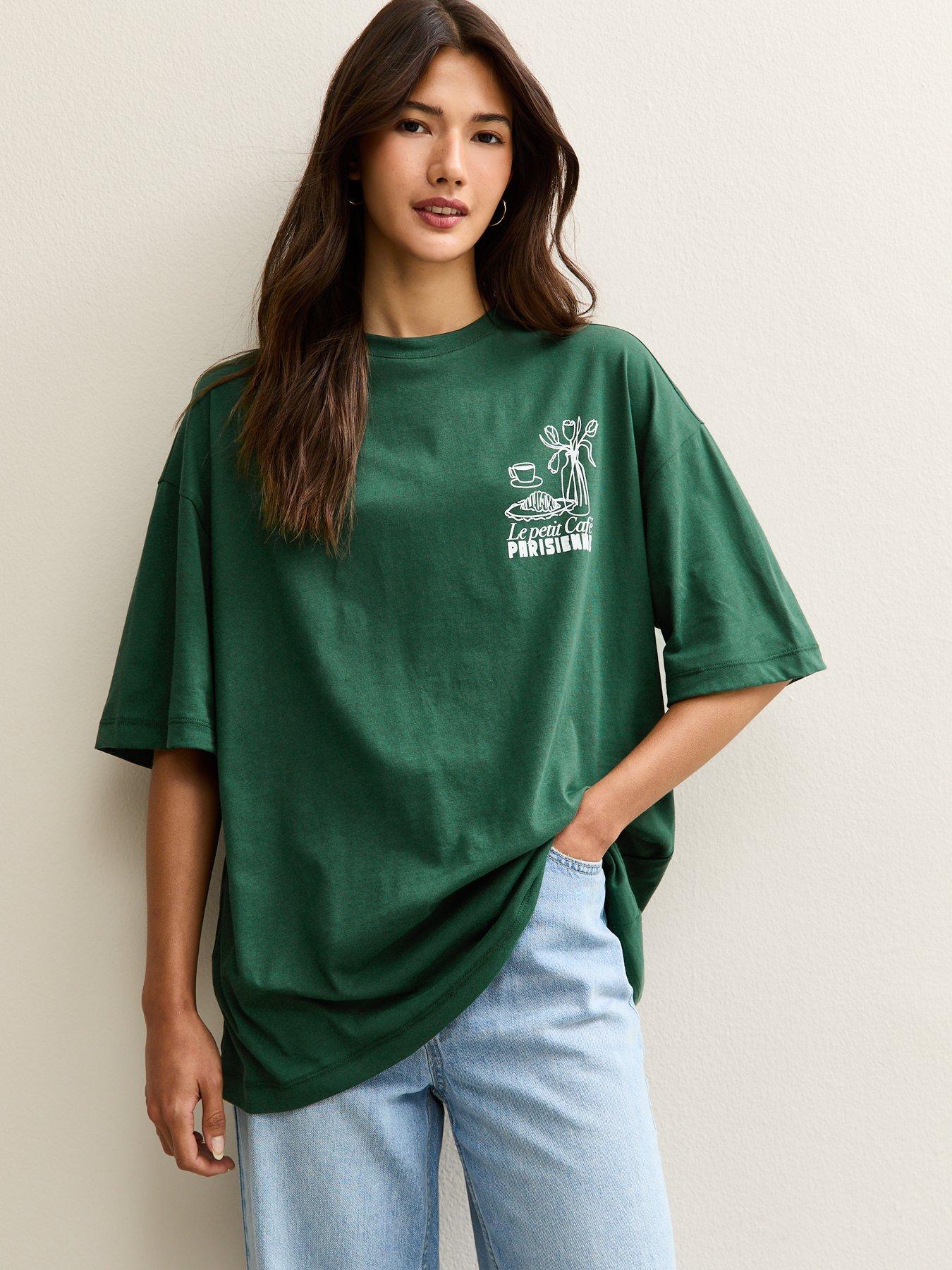 undefined Cafe Parisienne Print Oversized T-Shirt - Green