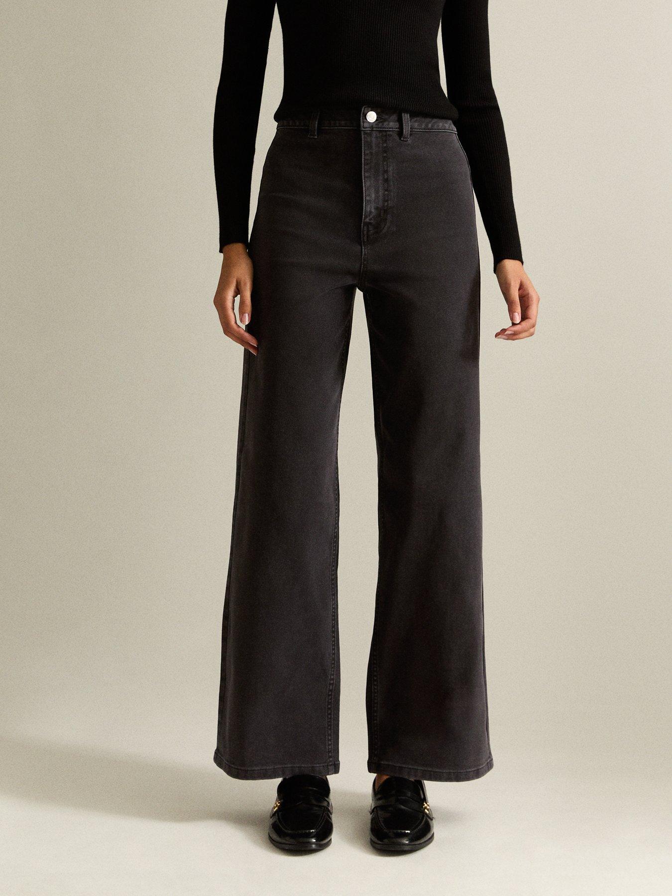 New Look Black High Waist Stretch Denim Wide Leg Jeans