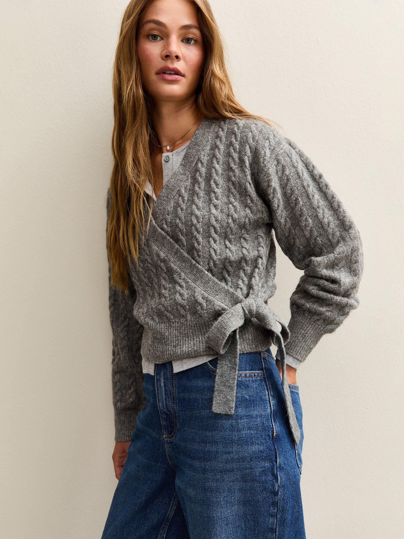 undefined Grey Cable Knit Wrap Jumper