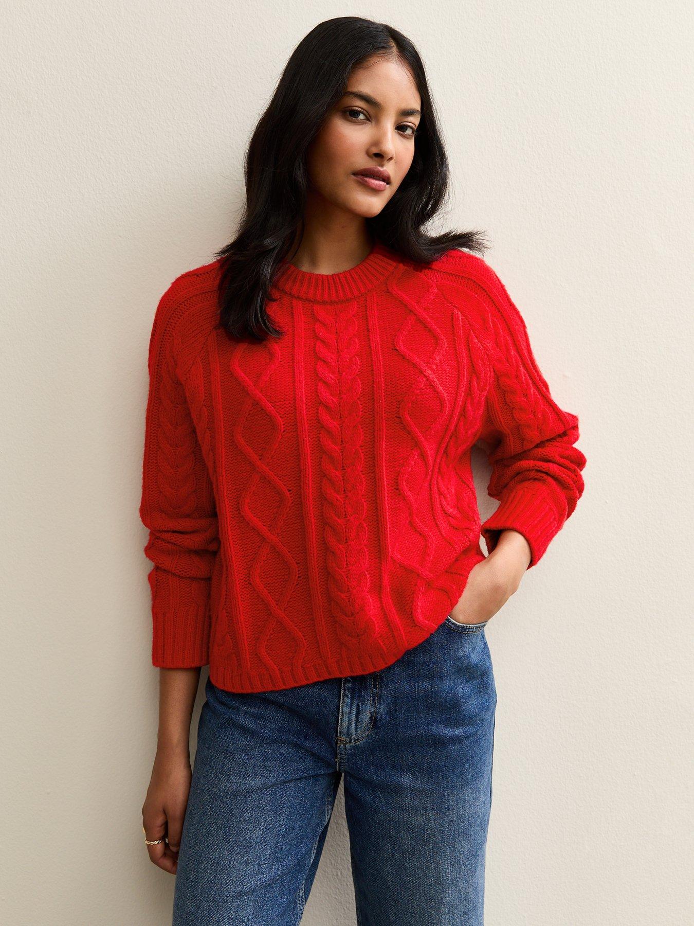 New Look Red Cable Knit Raglan Sleeve Jumper