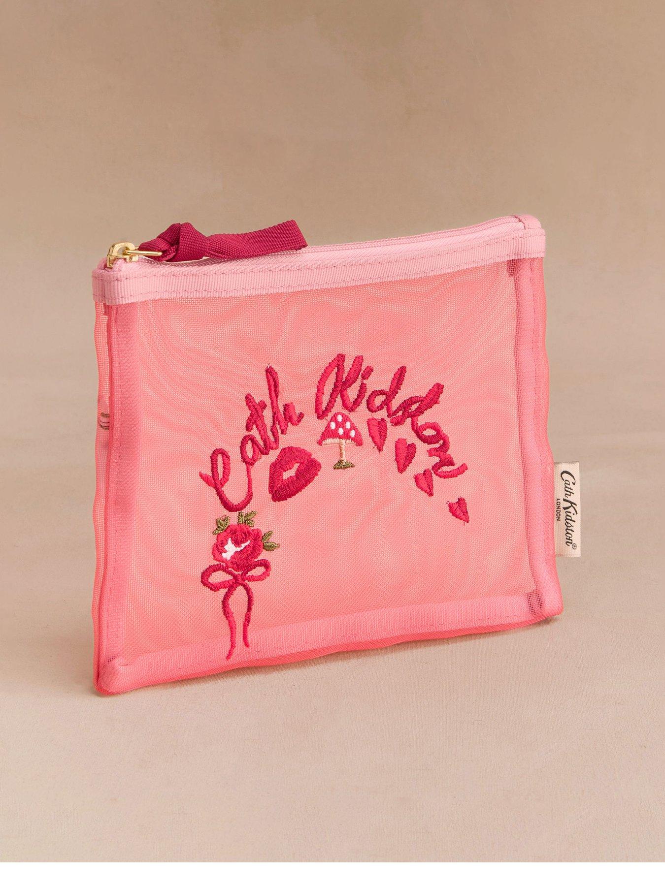 front image of cath-kidston-slogan-mesh-pouch-pink