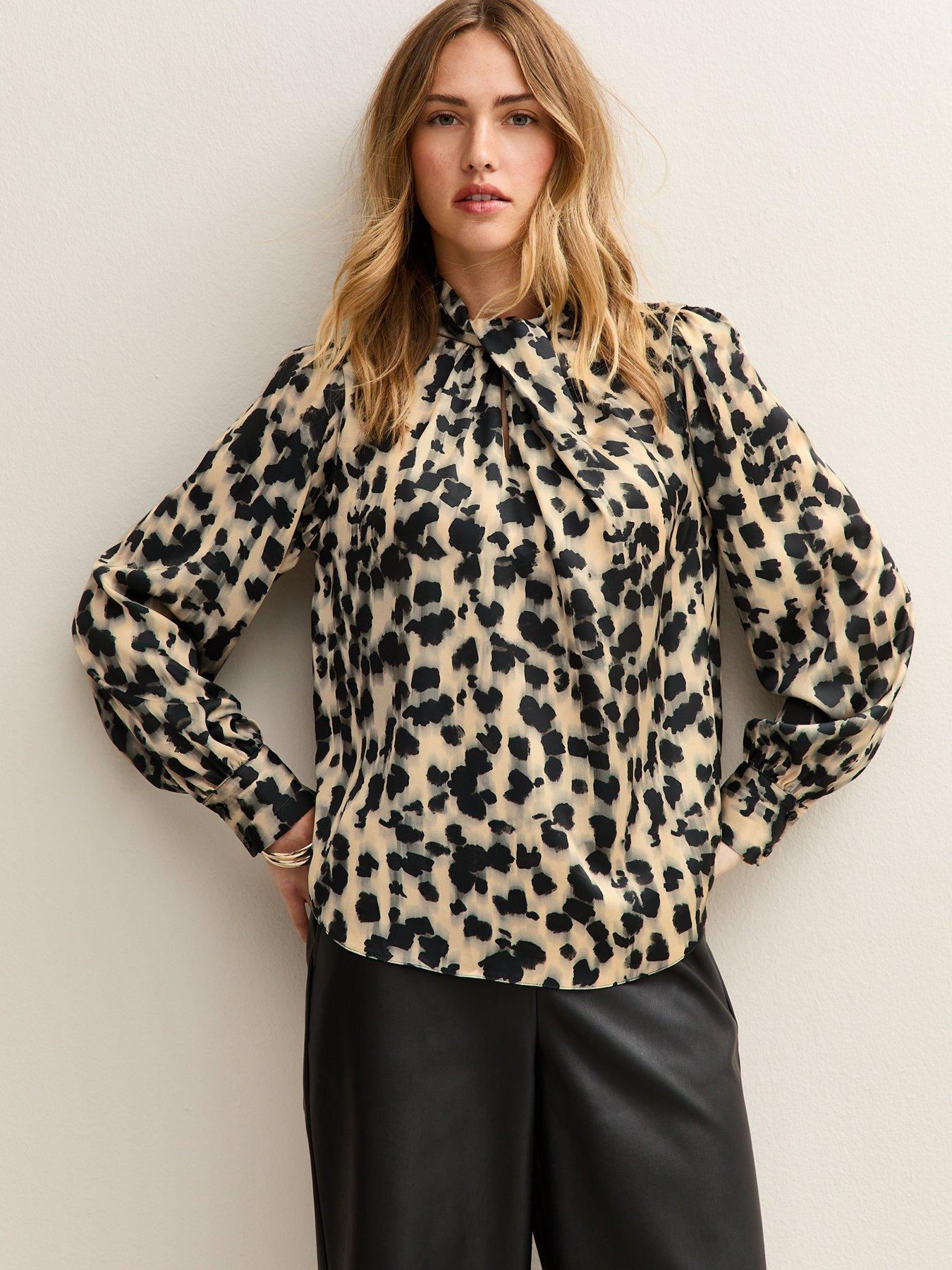 undefined White Abstract Print Twist Neck Long Sleeve Blouse