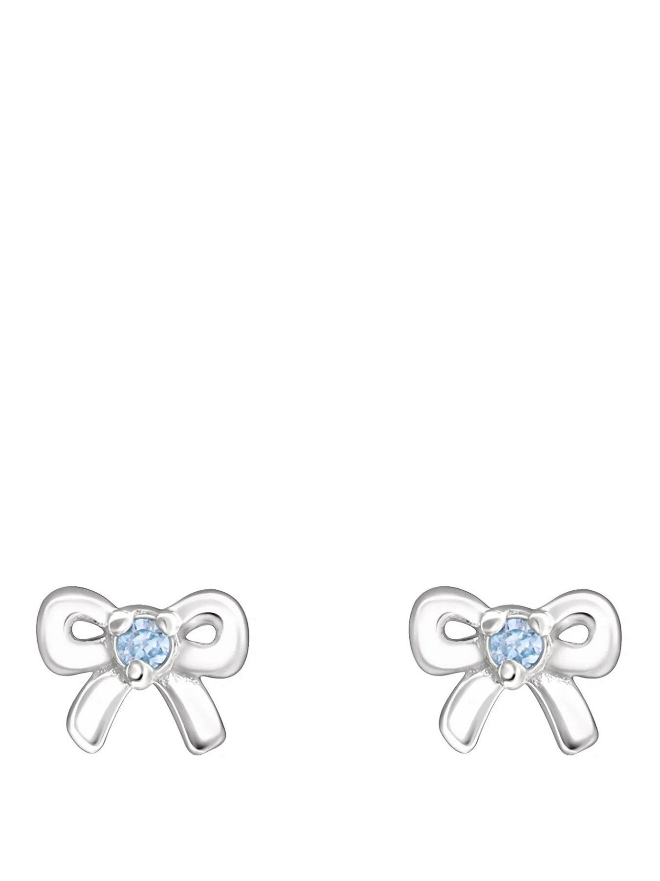 undefined Sterling Silver Bow CZ Birthstone Stud Earrings