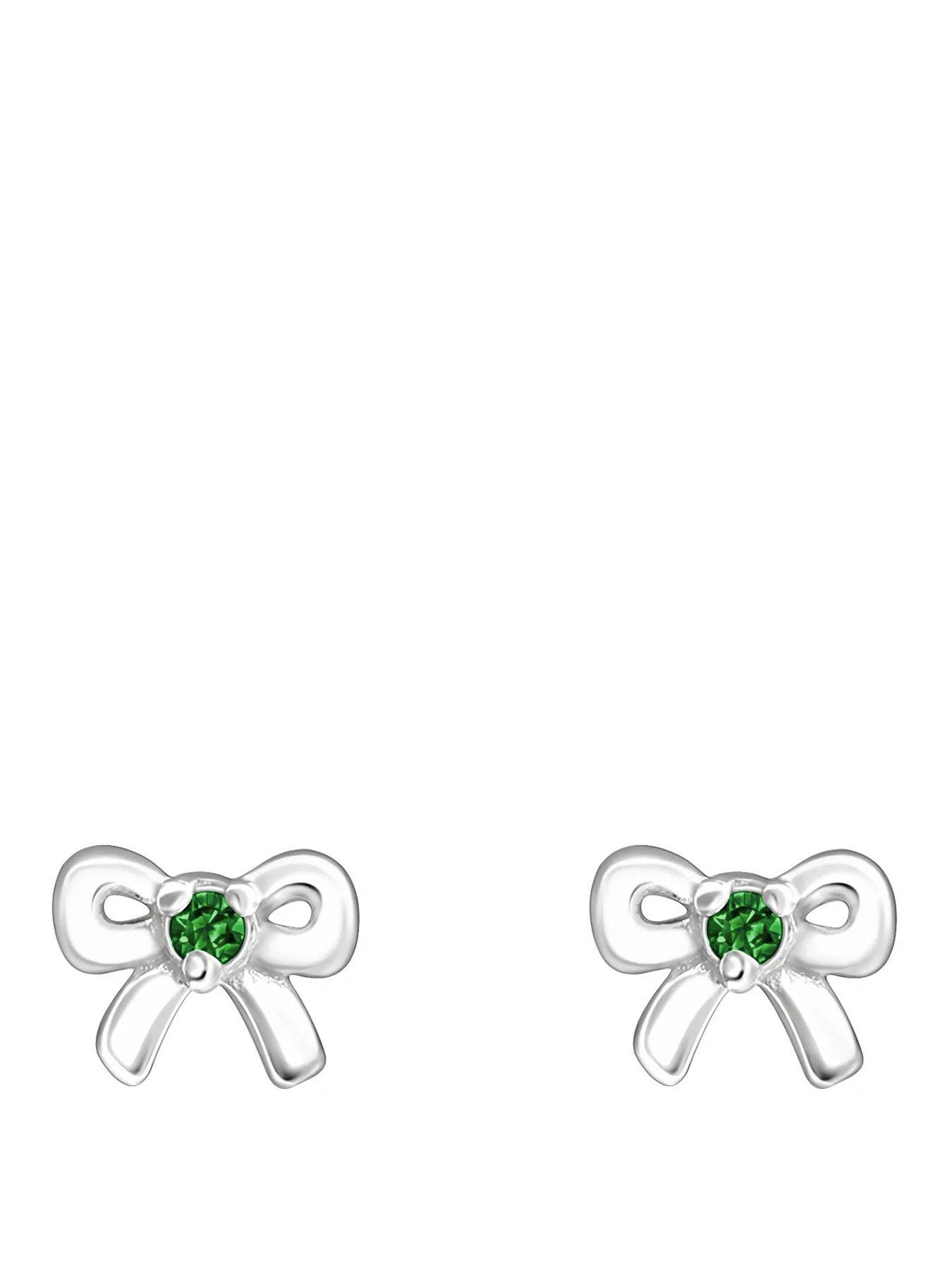 undefined Sterling Silver Bow CZ Birthstone Stud Earrings
