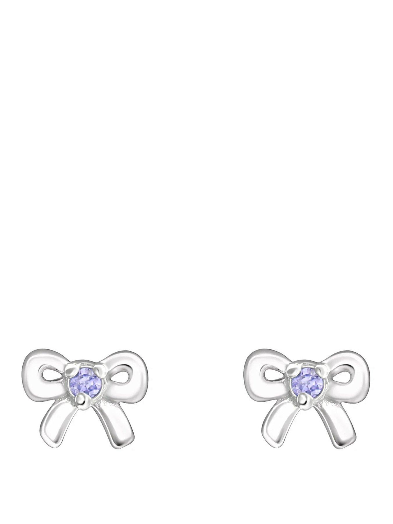 undefined Sterling Silver Bow CZ Birthstone Stud Earrings