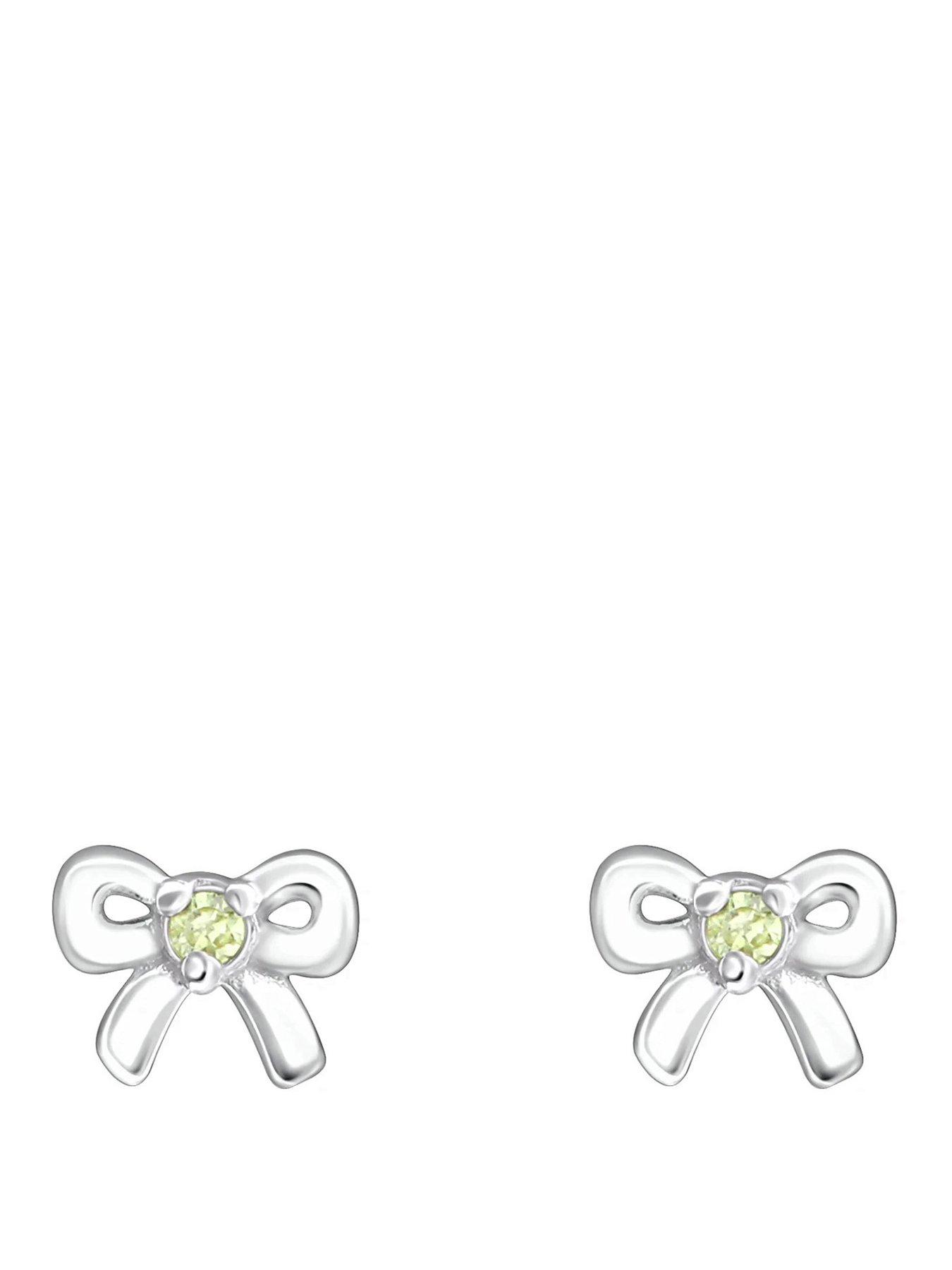 The Love Collection Sterling Silver Bow CZ Birthstone Stud Earrings
