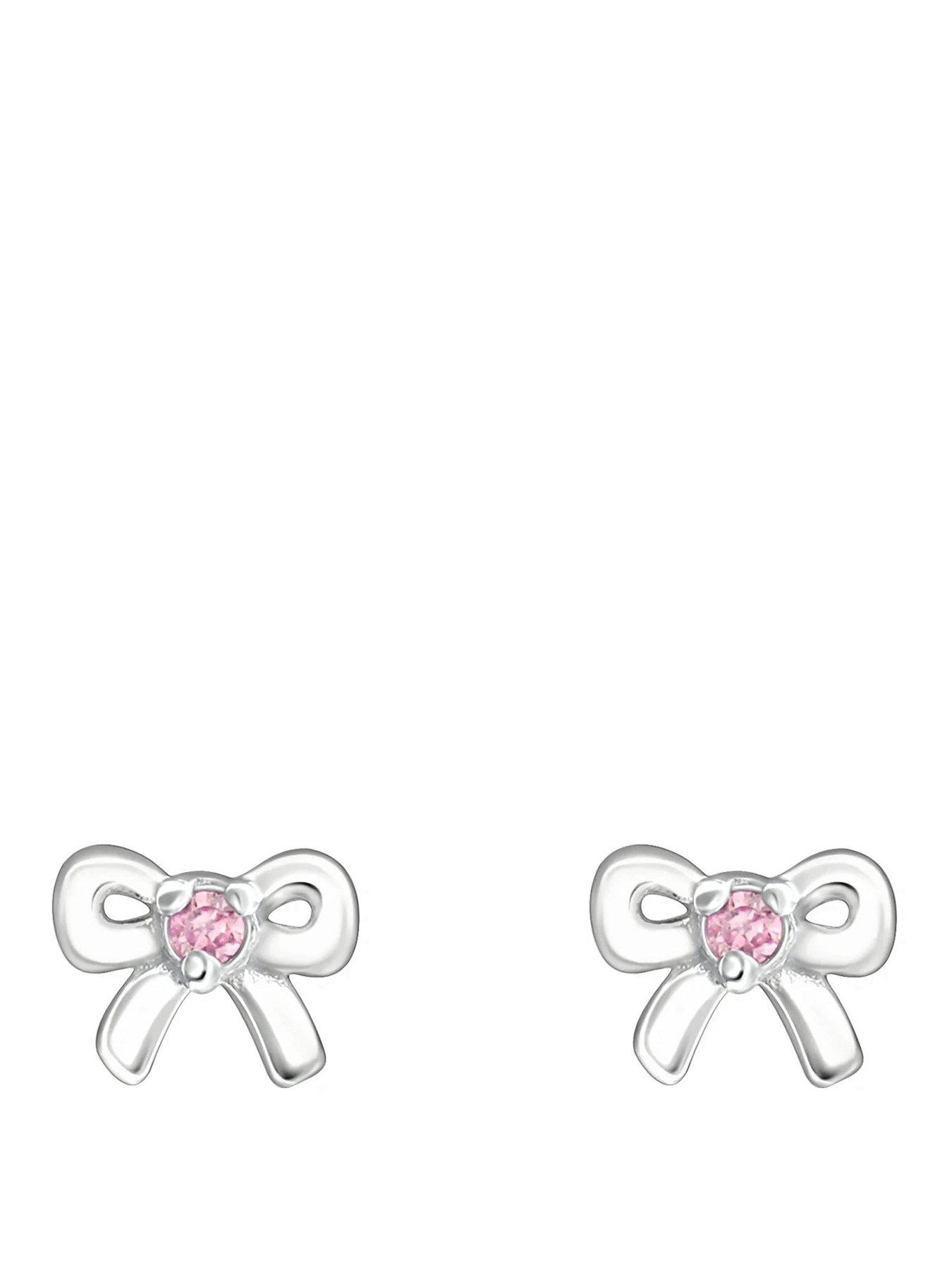 undefined Sterling Silver Bow CZ Birthstone Stud Earrings