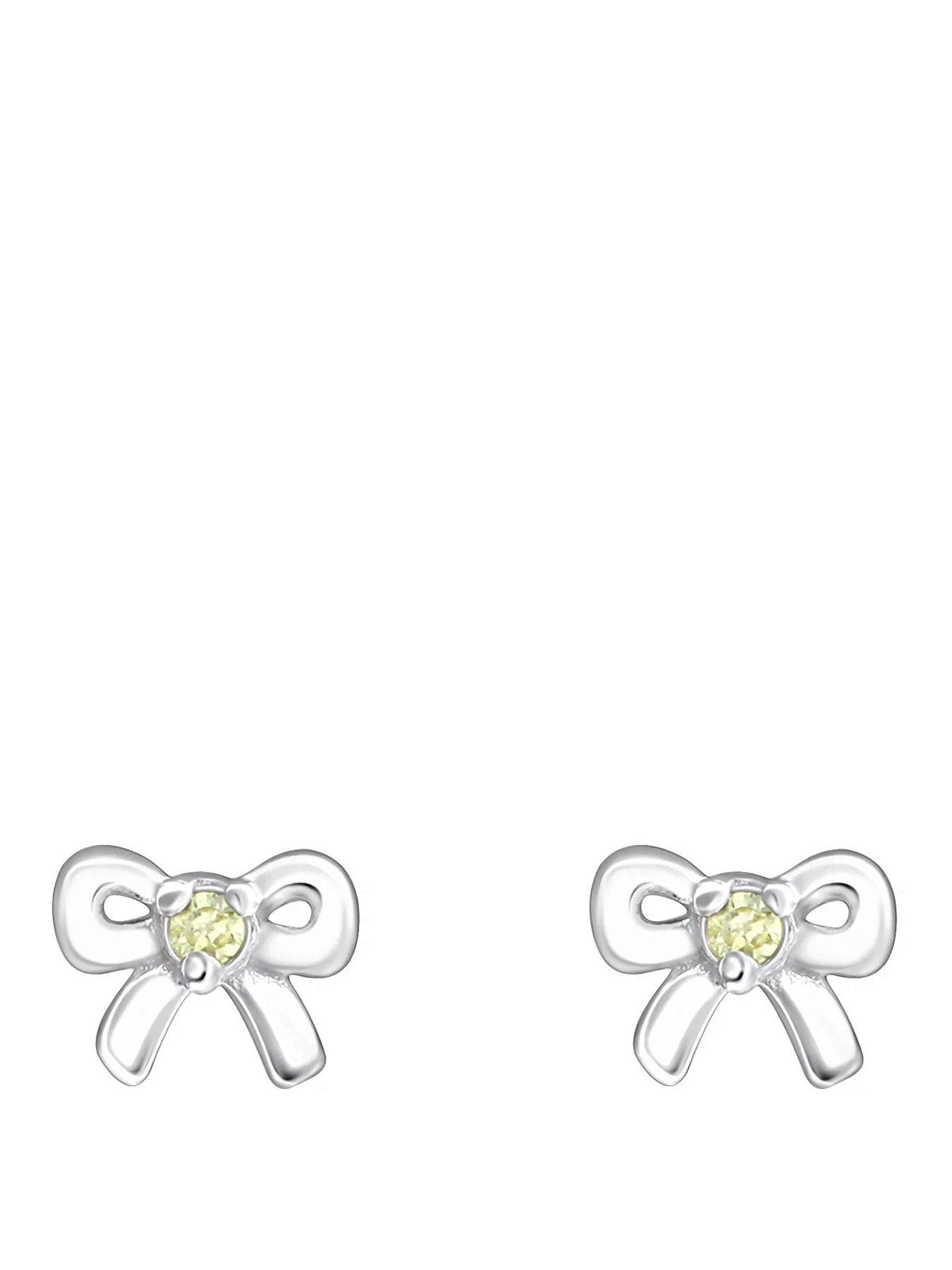 undefined Sterling Silver Bow CZ Birthstone Stud Earrings