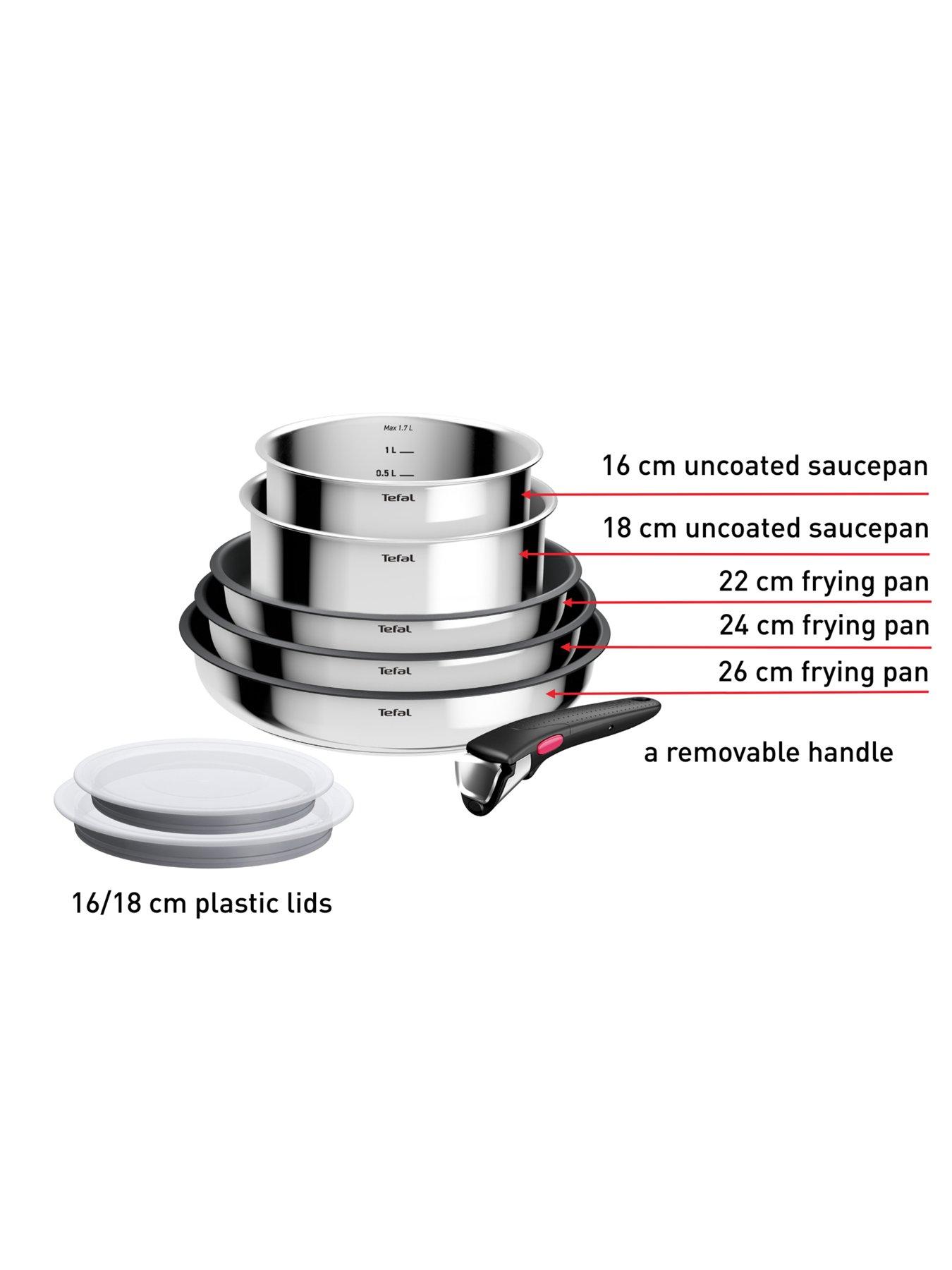 stillFront image of tefal-ingenio-cook-amp-eat-8pc-set-of-pans-stainless-steel