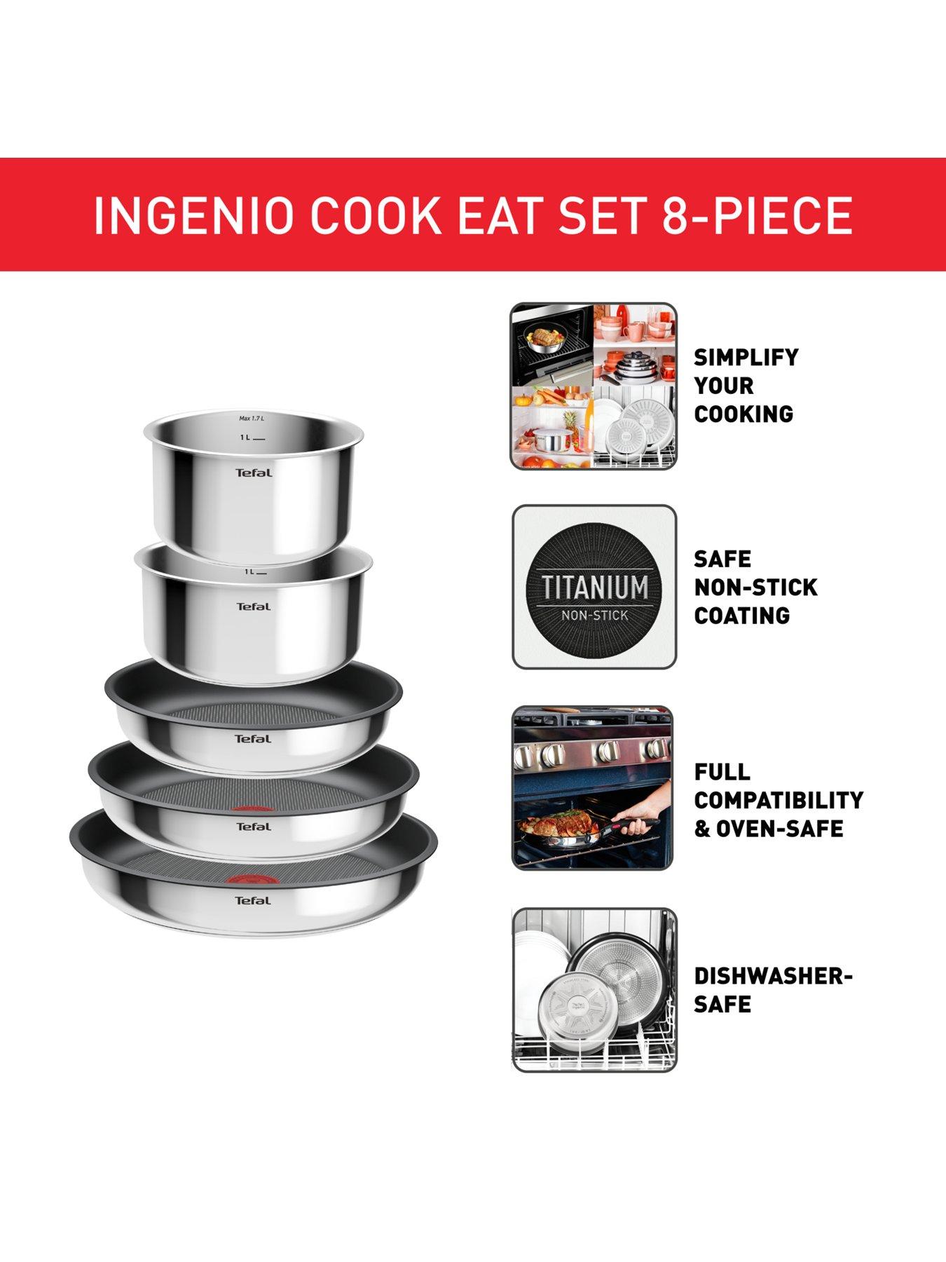  image of tefal-ingenio-cook-amp-eat-8pc-set-of-pans-stainless-steel