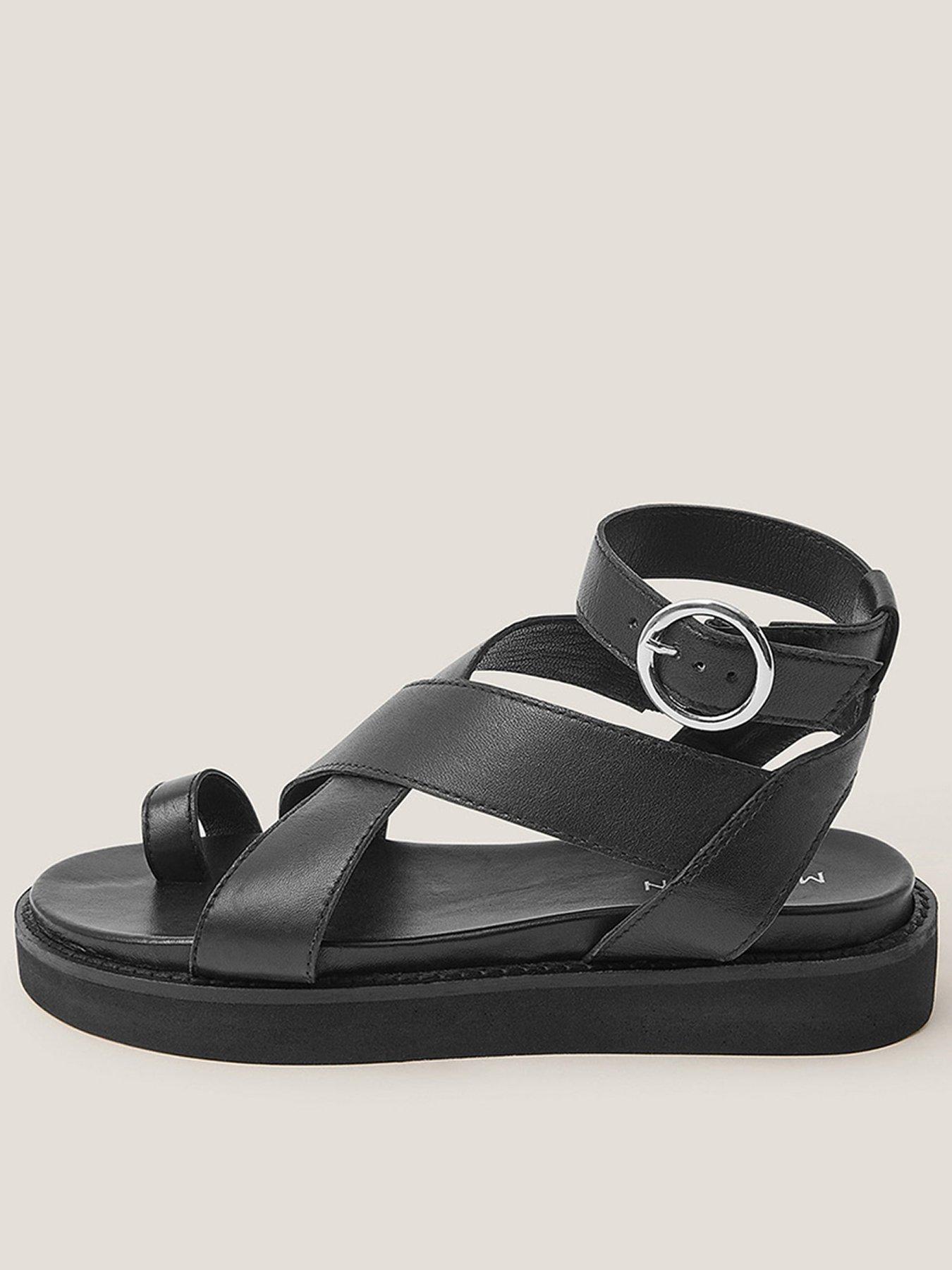  image of monsoon-ivy-toe-strap-crossover-leather-sandals-black