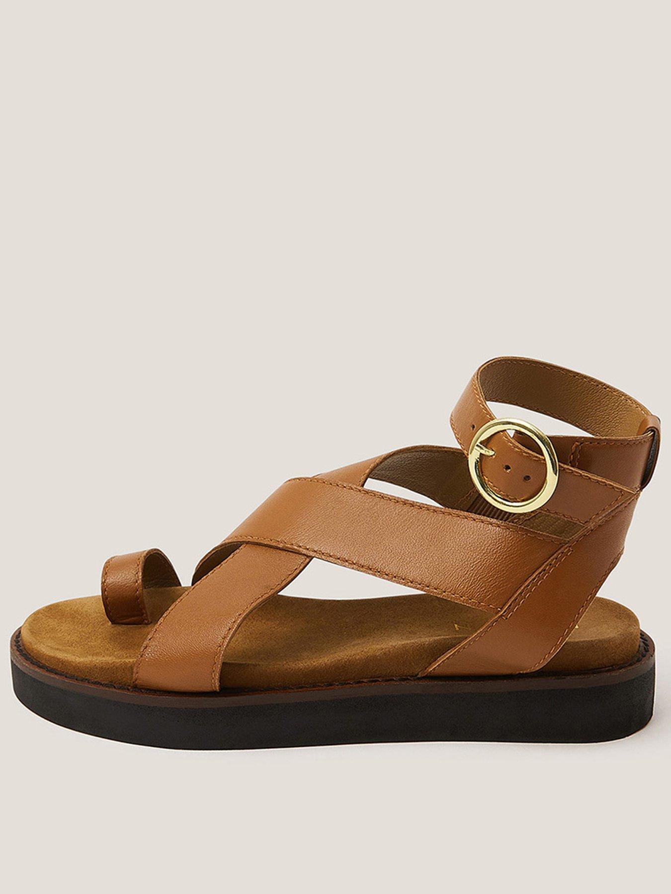 Image 1 of 3 of Monsoon Ivy Toe Strap Crossover Leather Sandals Tan
