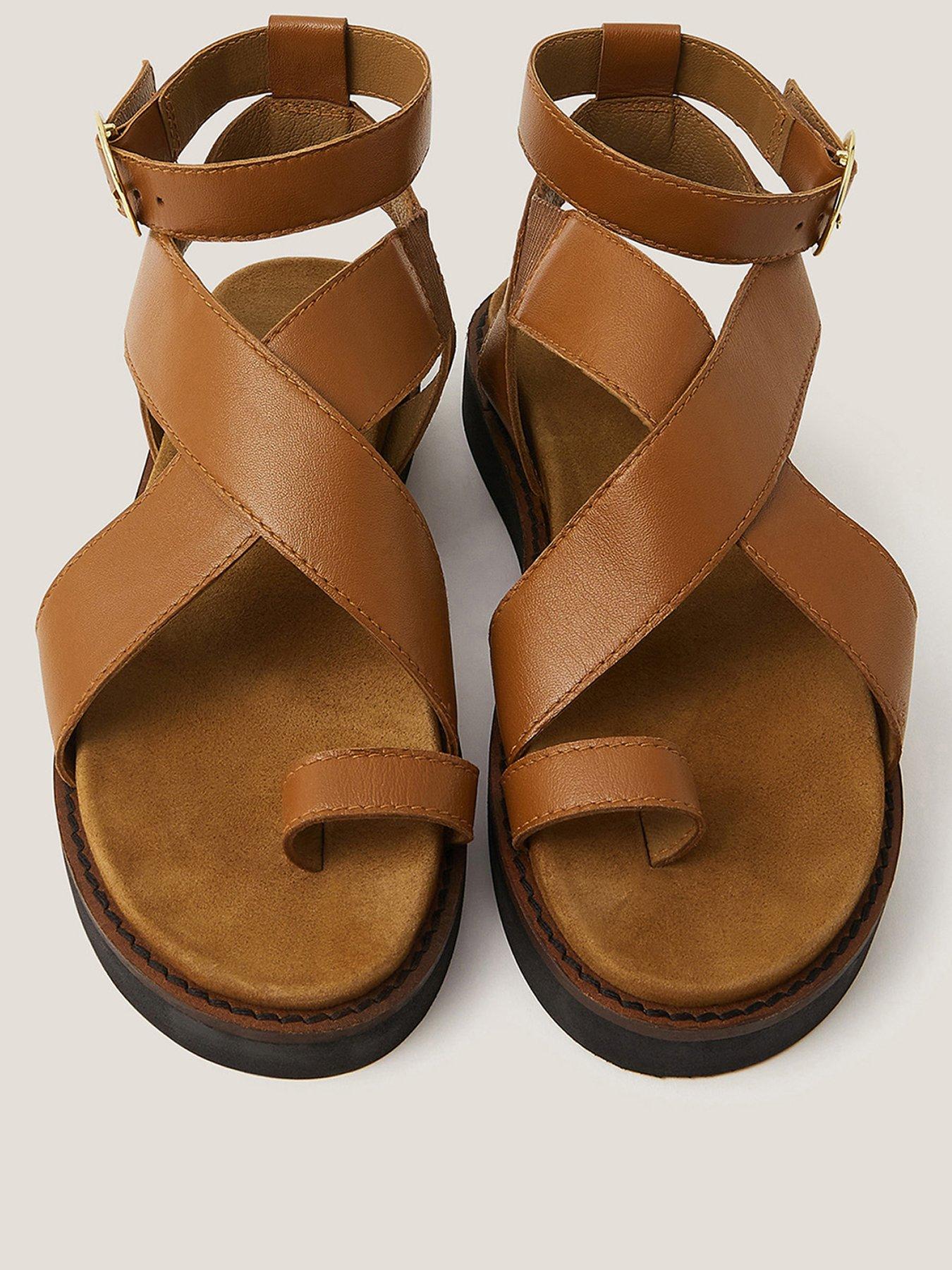 Image 2 of 3 of Monsoon Ivy Toe Strap Crossover Leather Sandals Tan