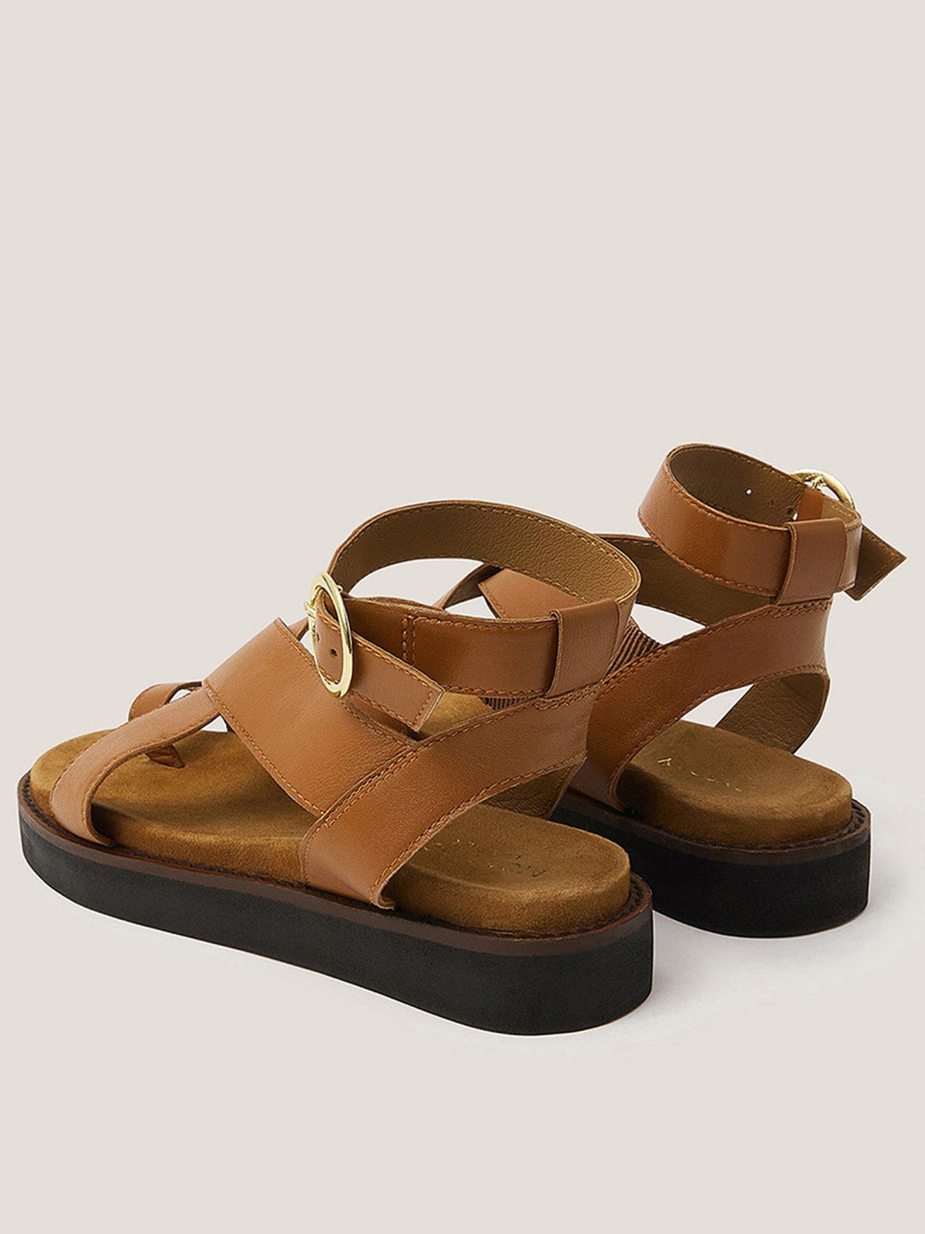 Image 3 of 3 of Monsoon Ivy Toe Strap Crossover Leather Sandals Tan