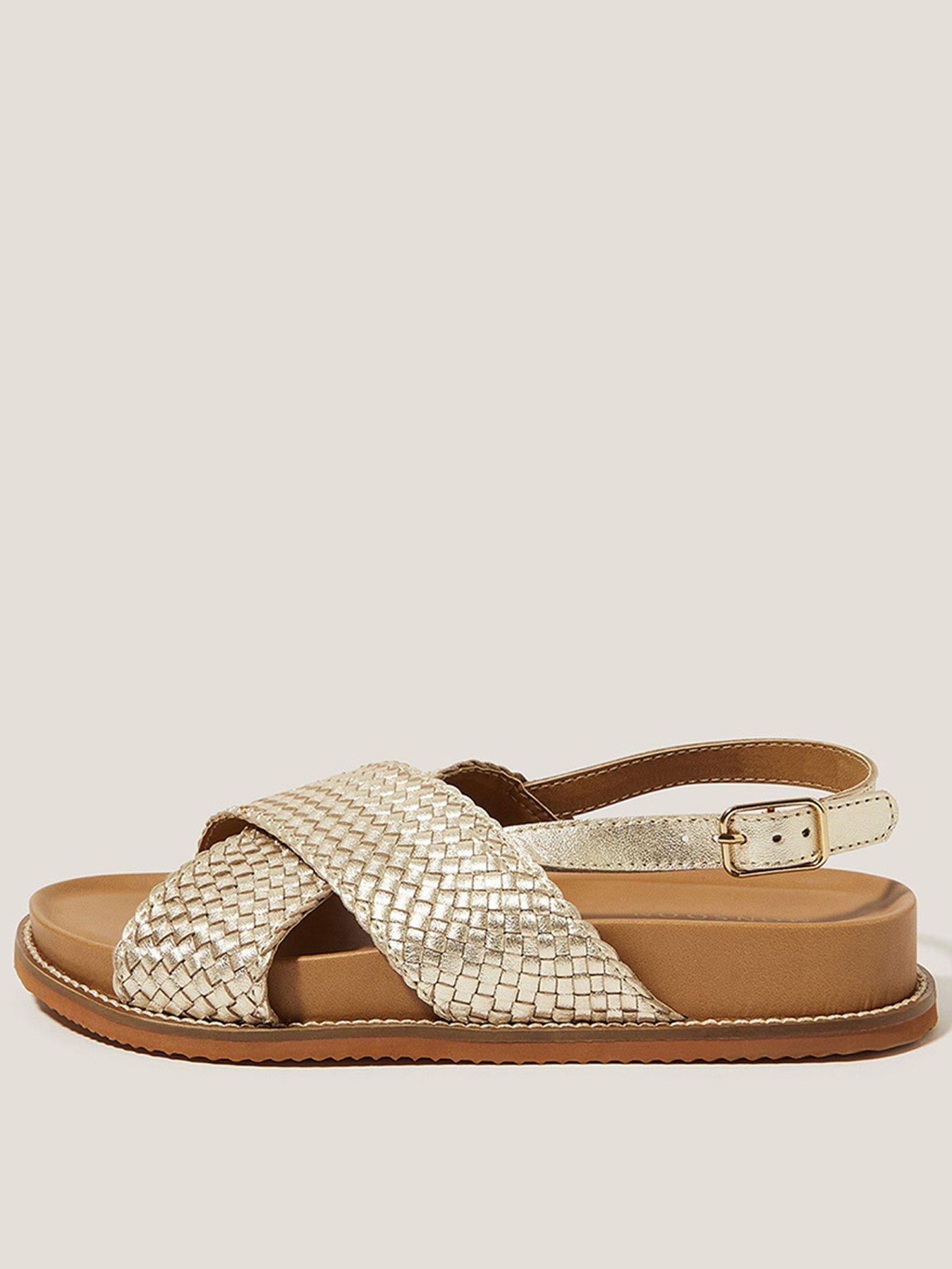 Image 1 of 3 of Monsoon Bree Braided Leather Crossover Sandals - Gold