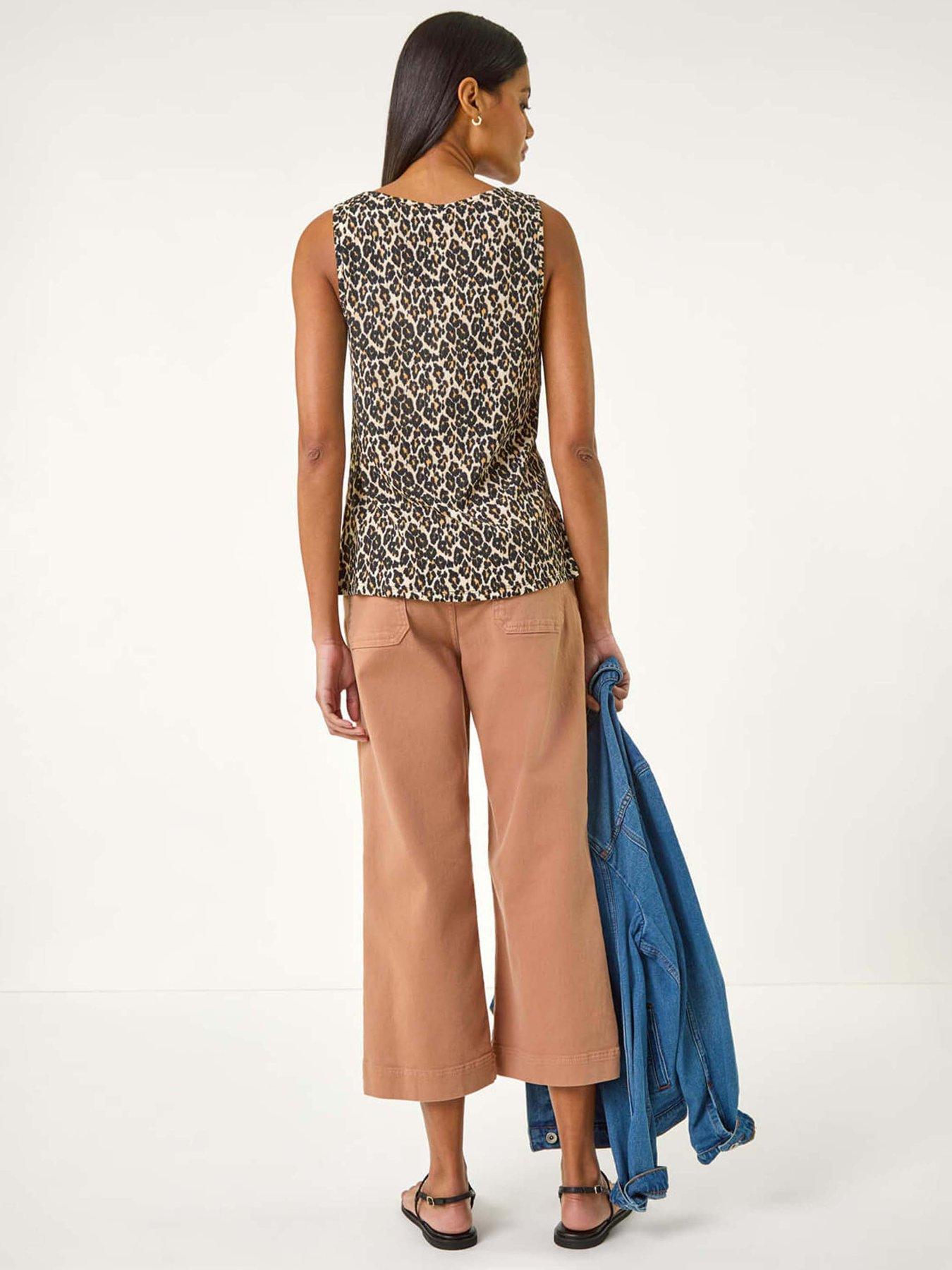 Image 2 of 5 of Roman Animal Print Textured Vest Top - Natural