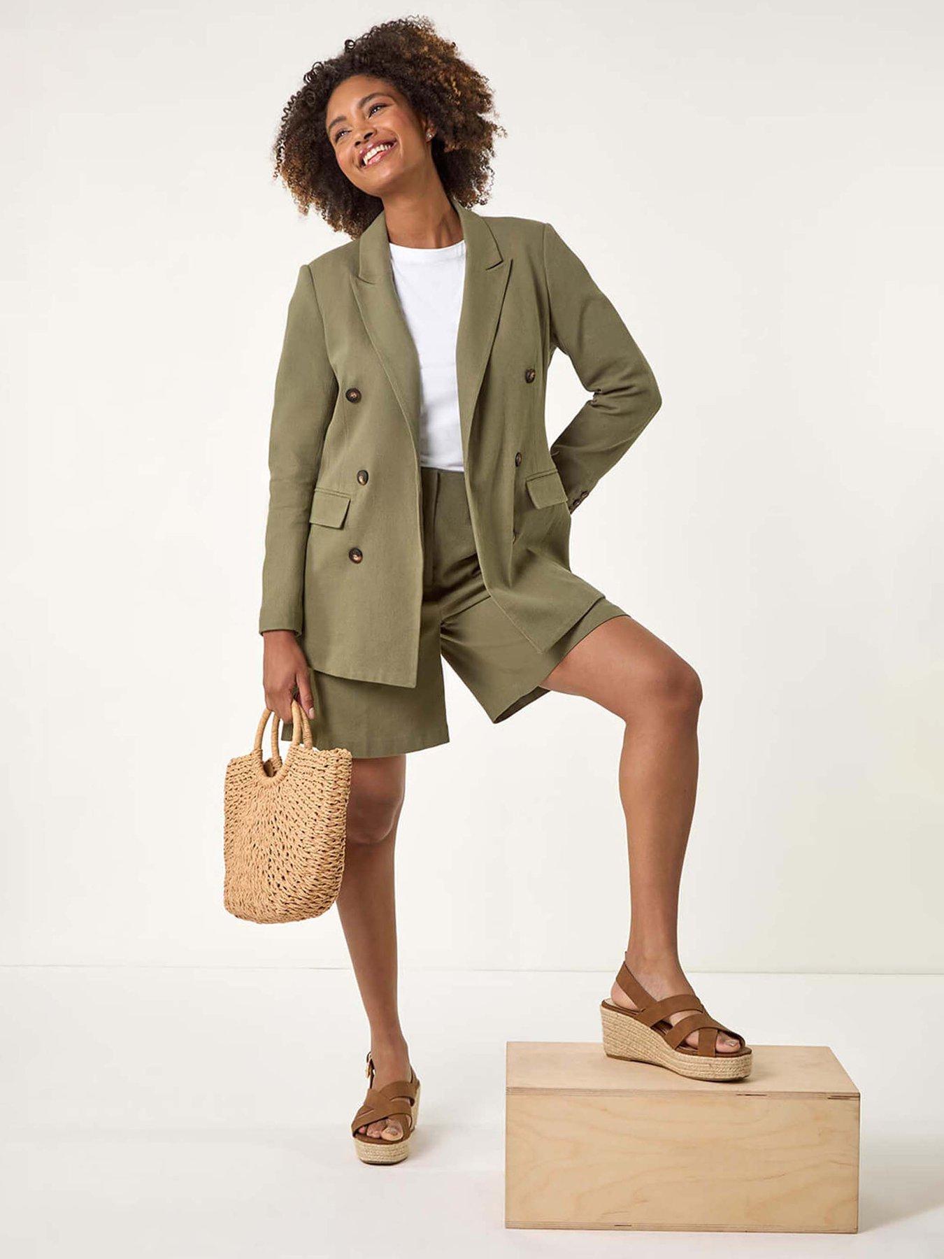 Image 4 of 5 of Roman Double Breasted Collar & Revere Blazer - Khaki