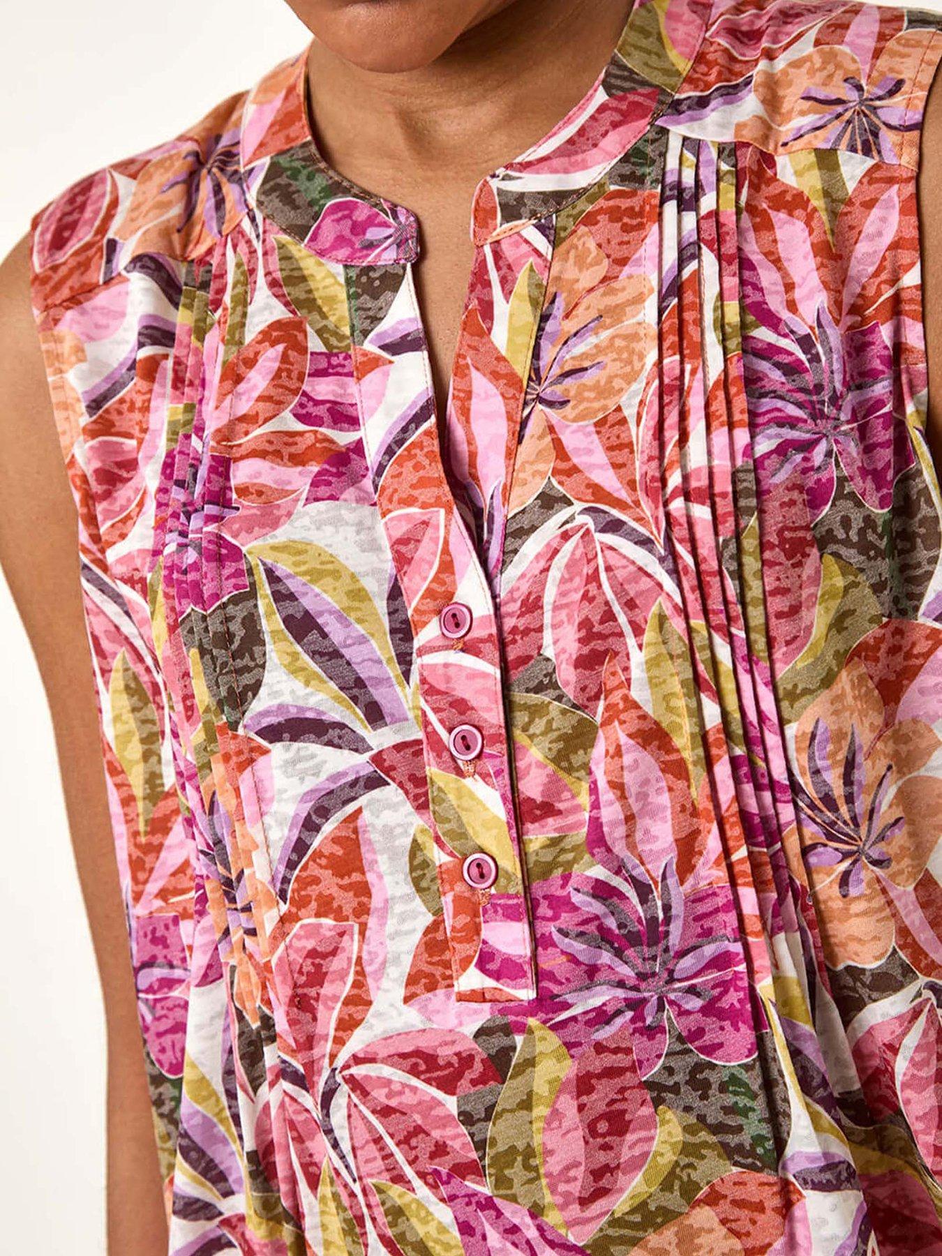 Image 5 of 5 of Roman Floral Burnout Pintuck Shirt - Pink