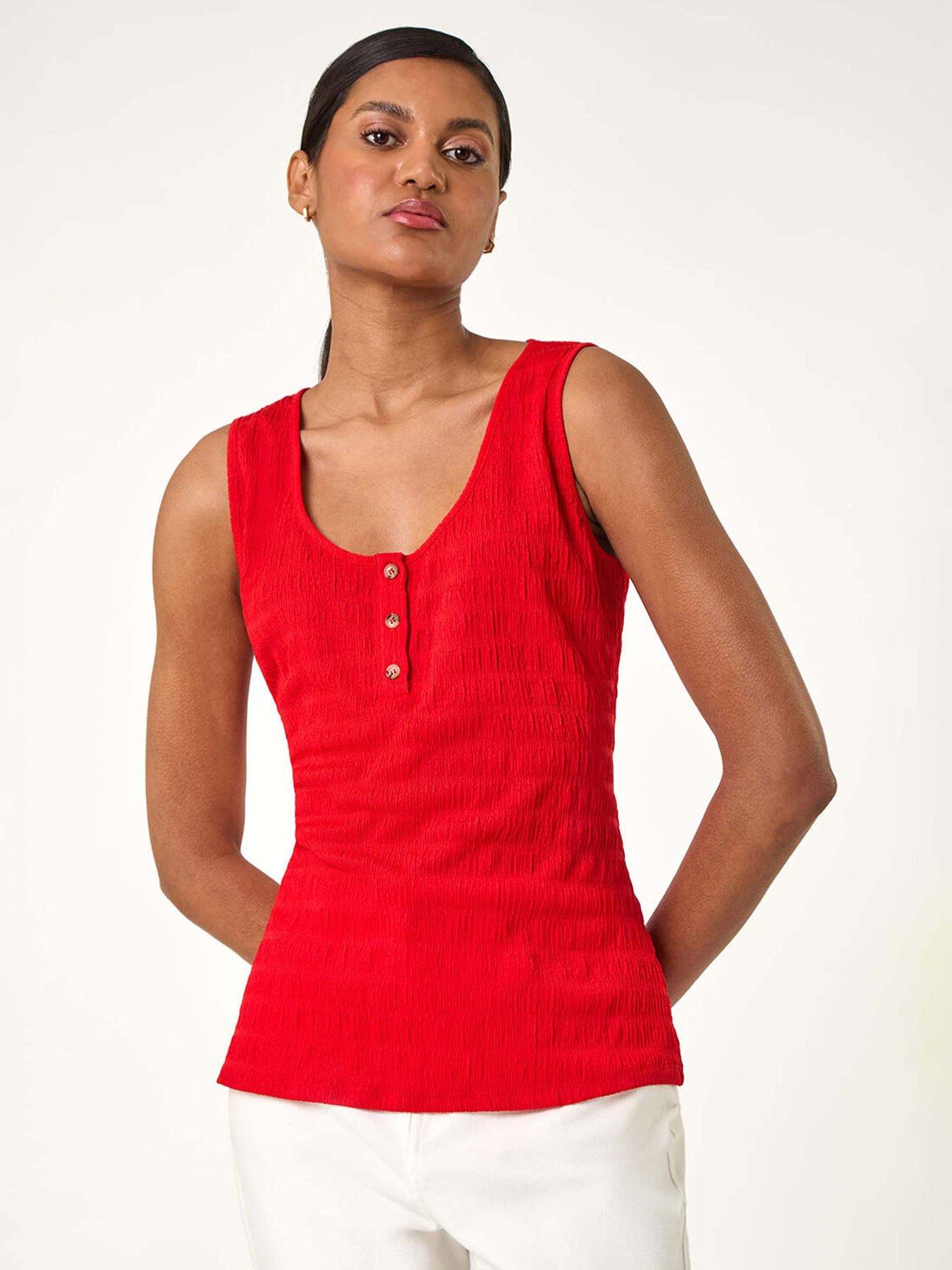undefined Buttoned Stretch Vest Top - Red