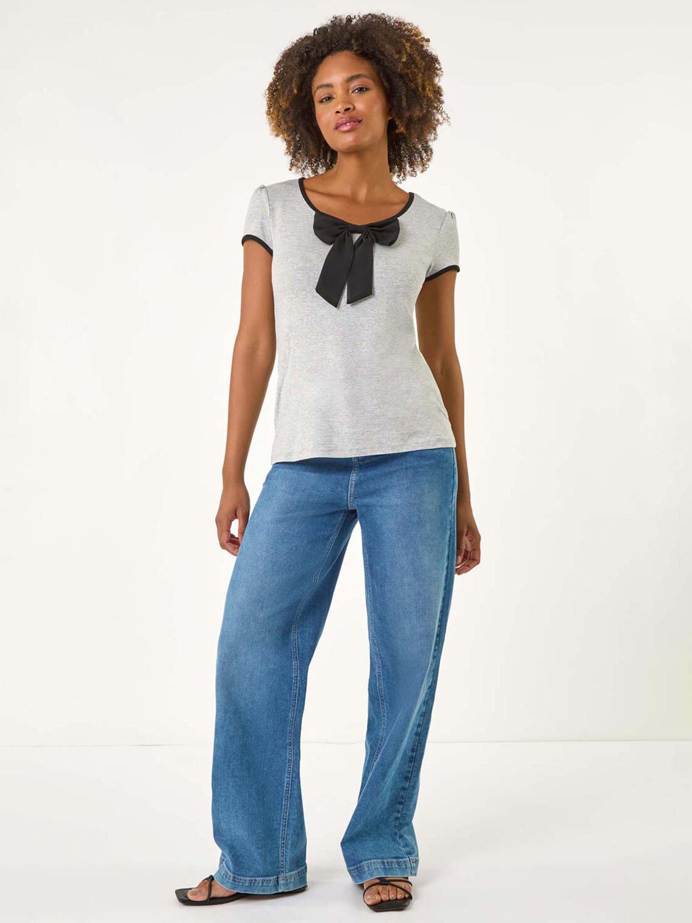 Image 3 of 5 of Roman Bow Front Stretch Top - Grey