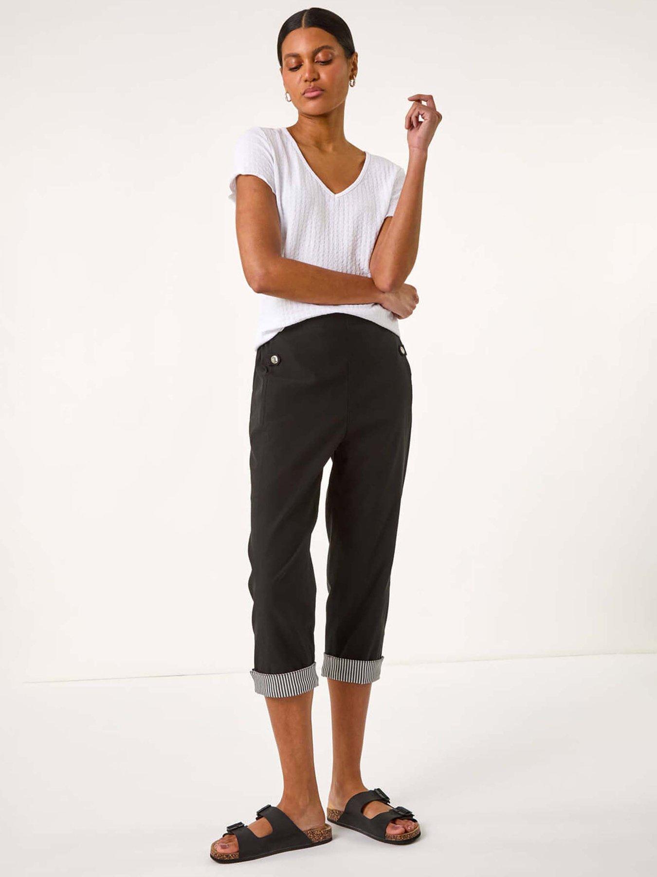 Image 3 of 5 of Roman Contrast Stripe Cropped Stretch Trouser - Black