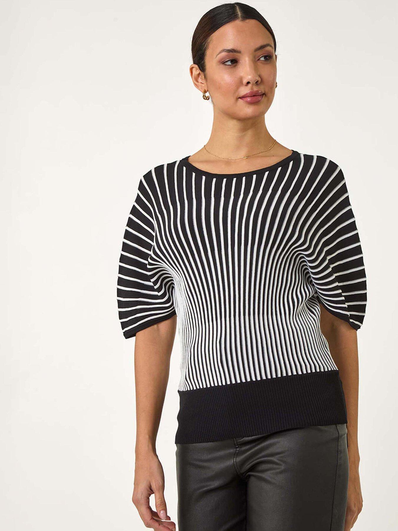 Image 1 of 5 of Roman Contrast Stripe Ribbed Knit Jumper - Black
