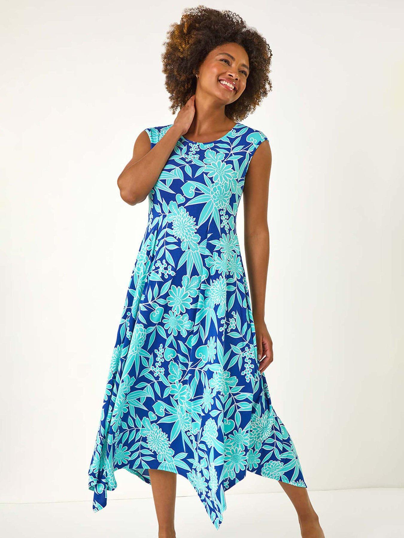 Image 3 of 5 of Roman Floral Puff Print Stretch Maxi Dress - Royal Blue