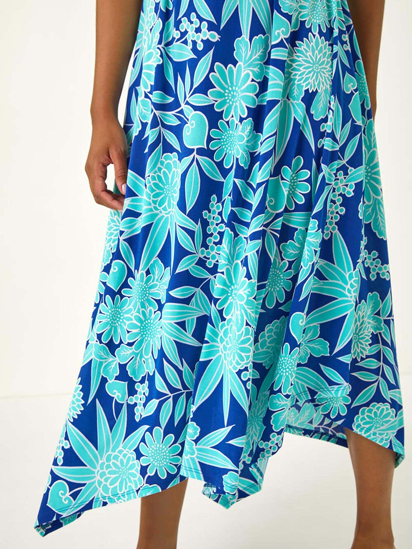 Image 5 of 5 of Roman Floral Puff Print Stretch Maxi Dress - Royal Blue