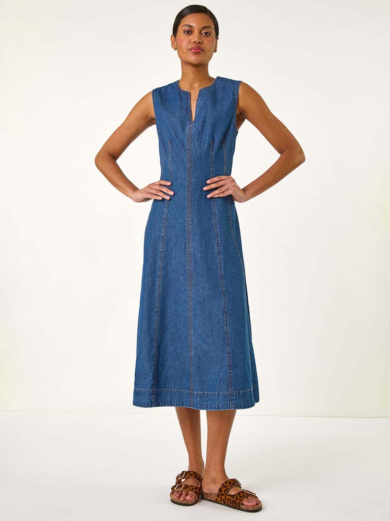 Roman Panel Detail Midi Dress - Denim