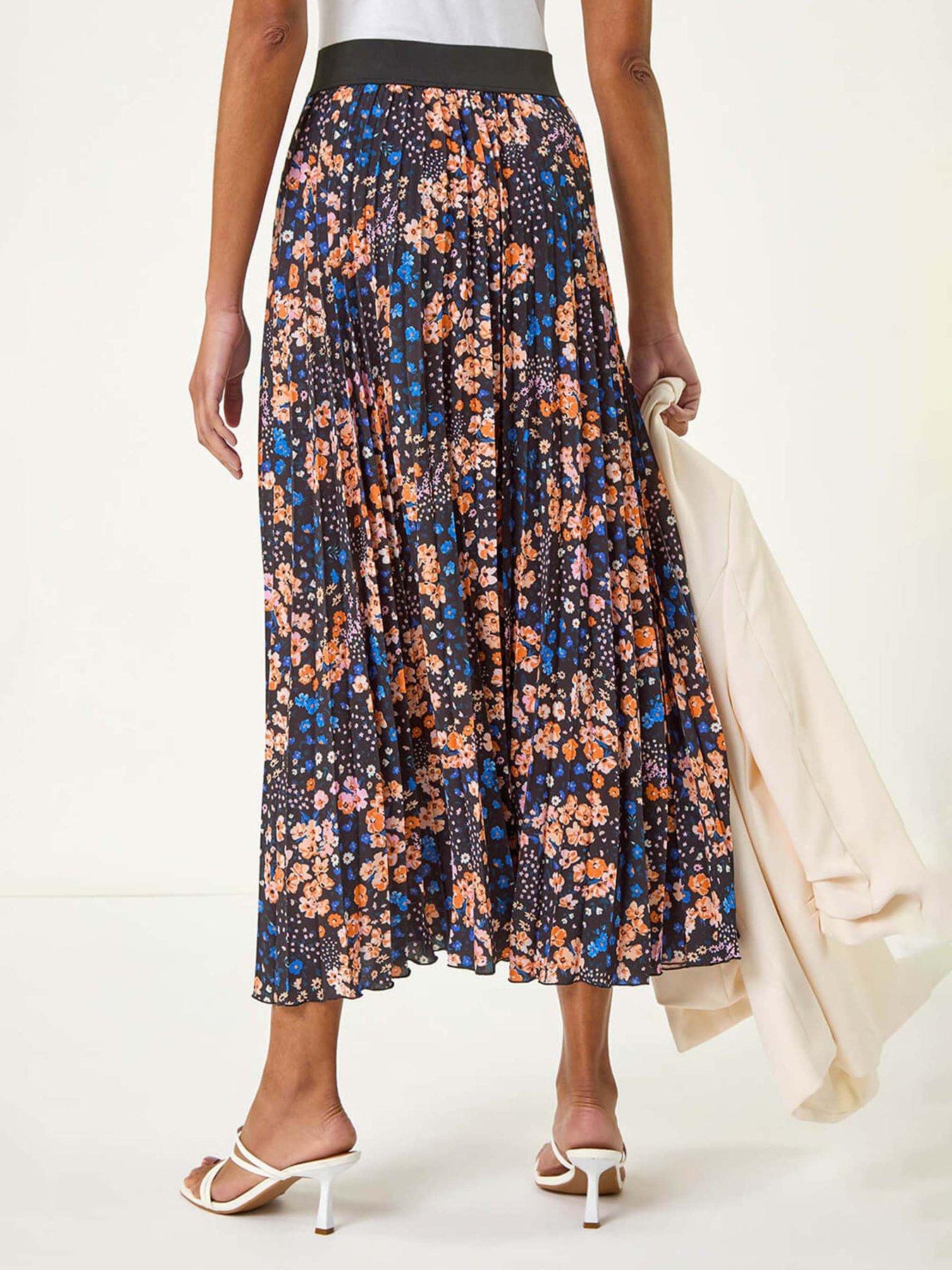 Image 2 of 5 of Roman Ditsy Floral Print Pleated Stretch Skirt - Multi