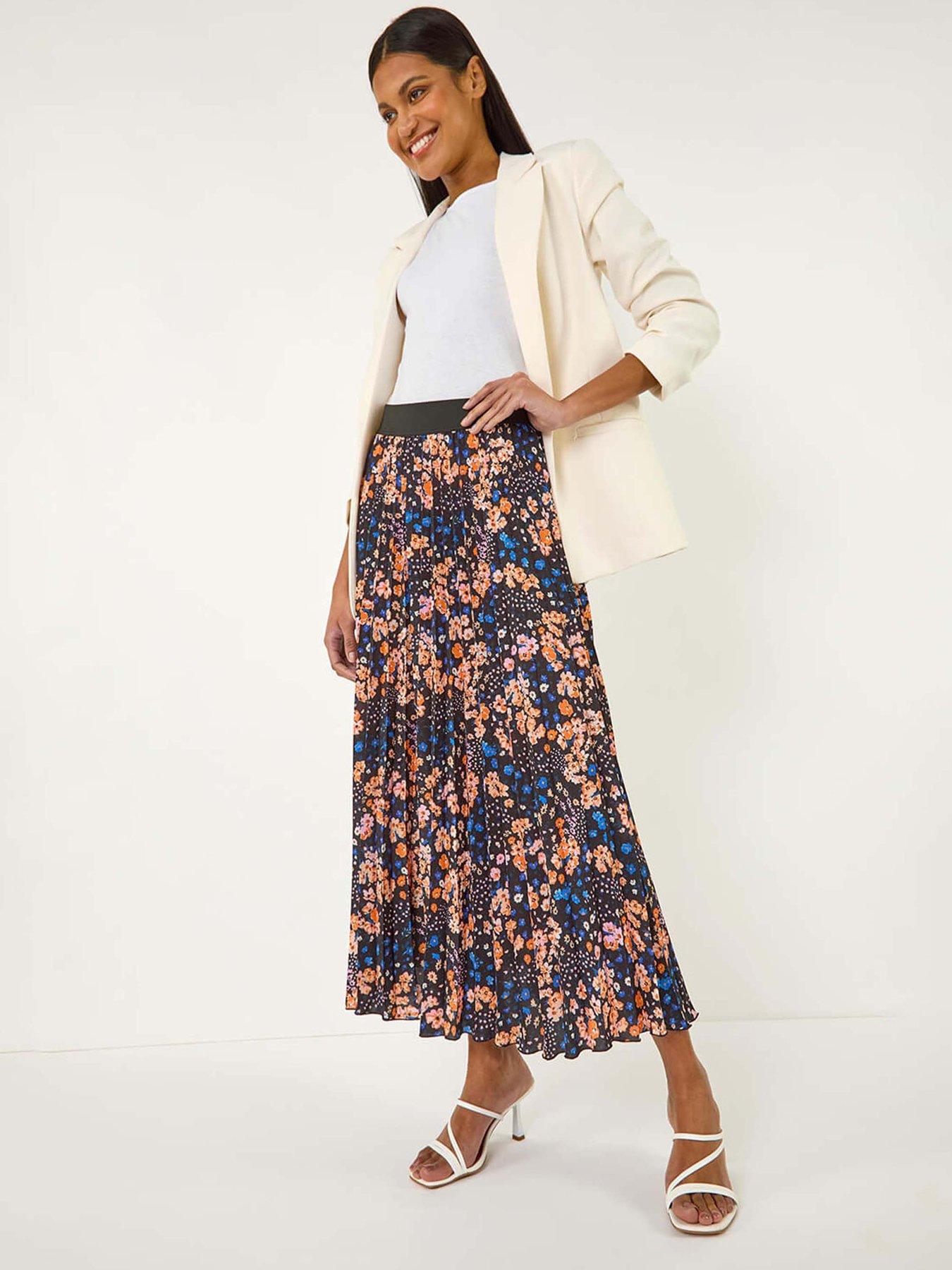 Image 3 of 5 of Roman Ditsy Floral Print Pleated Stretch Skirt - Multi