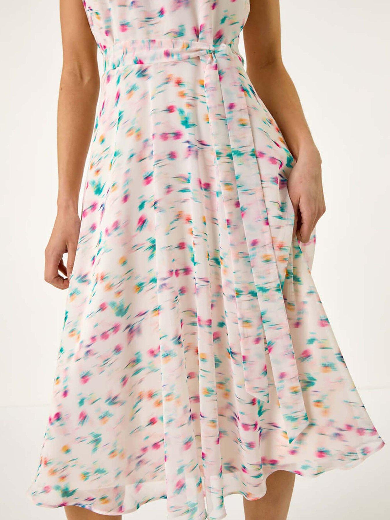  image of roman-petite-abstract-print-pleated-midi-dress-ivory