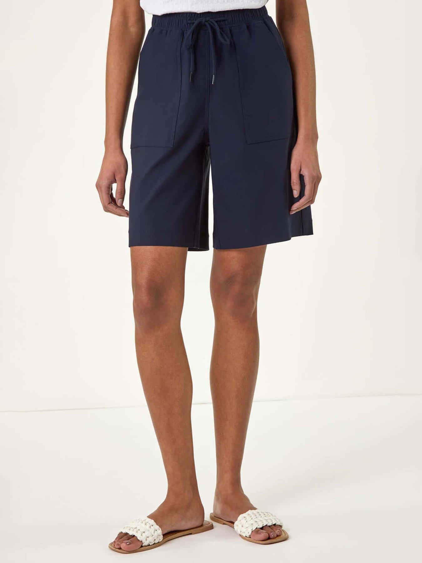 Roman Drawcord Detail Pocket Stretch Shorts - Navy