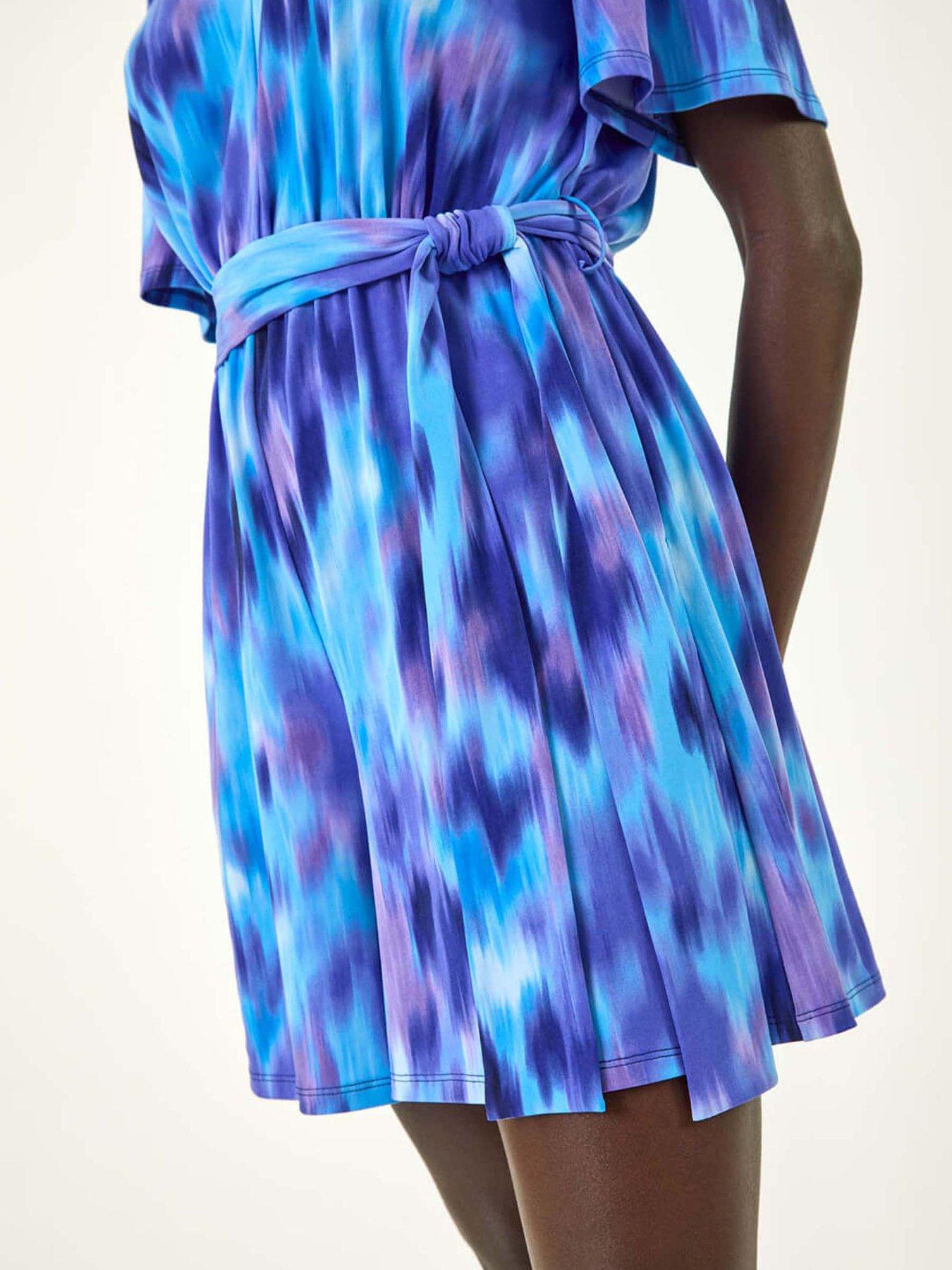 Image 5 of 5 of Roman Abstract Print Belted Playsuit - Purple