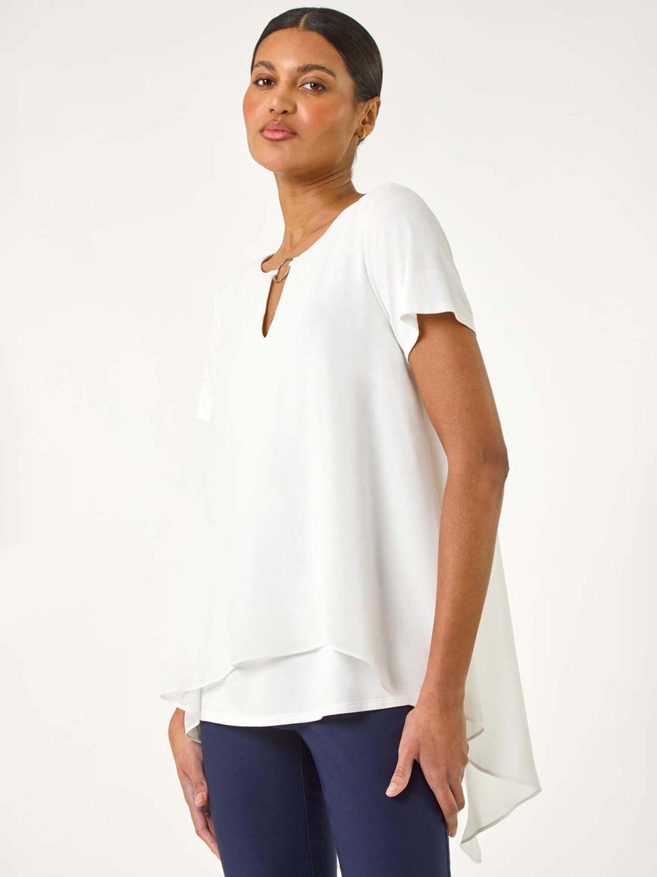 undefined Ring Front Chiffon Overlay Top - Ivory