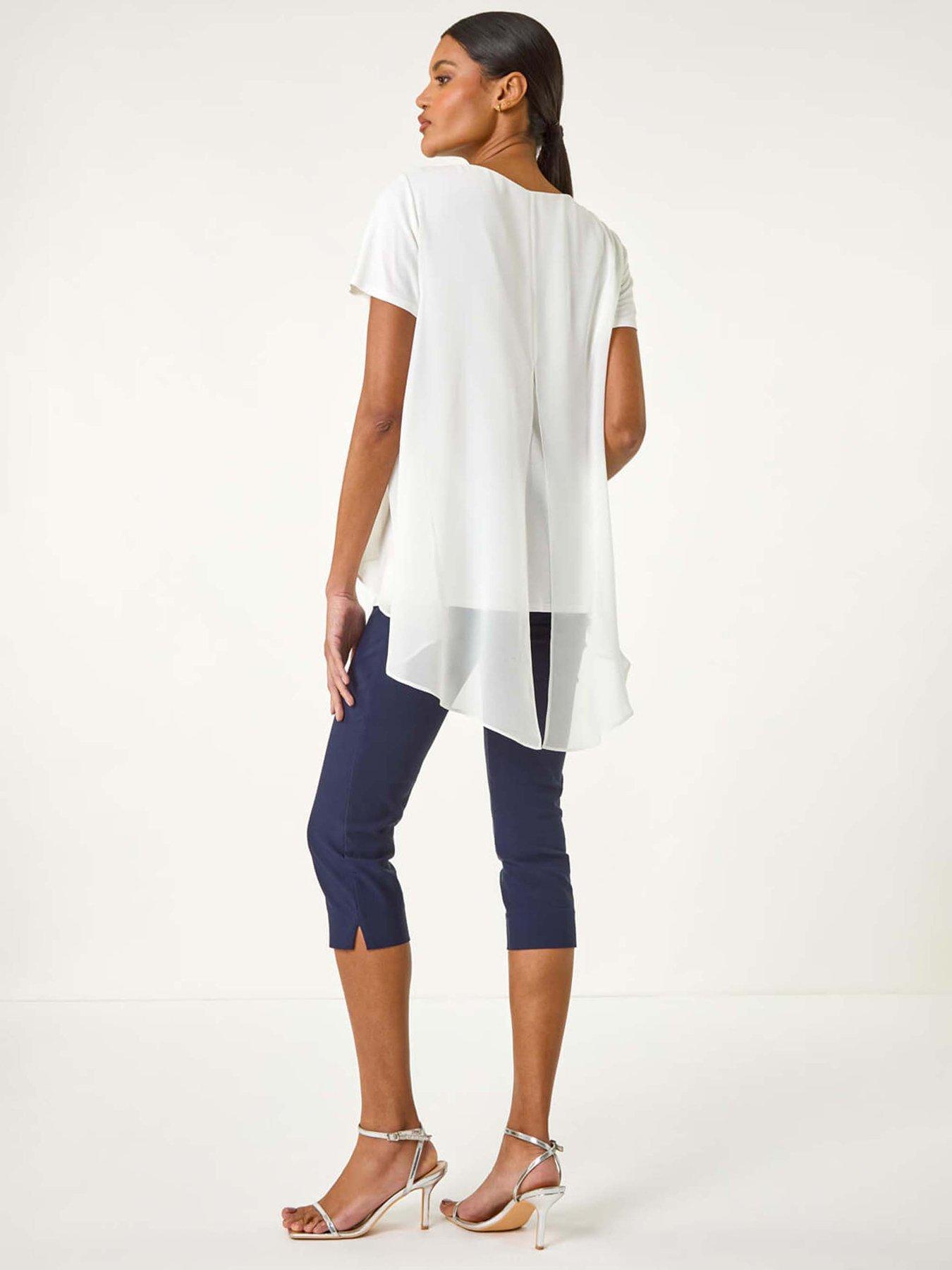 Image 2 of 5 of Roman Ring Front Chiffon Overlay Top - Ivory