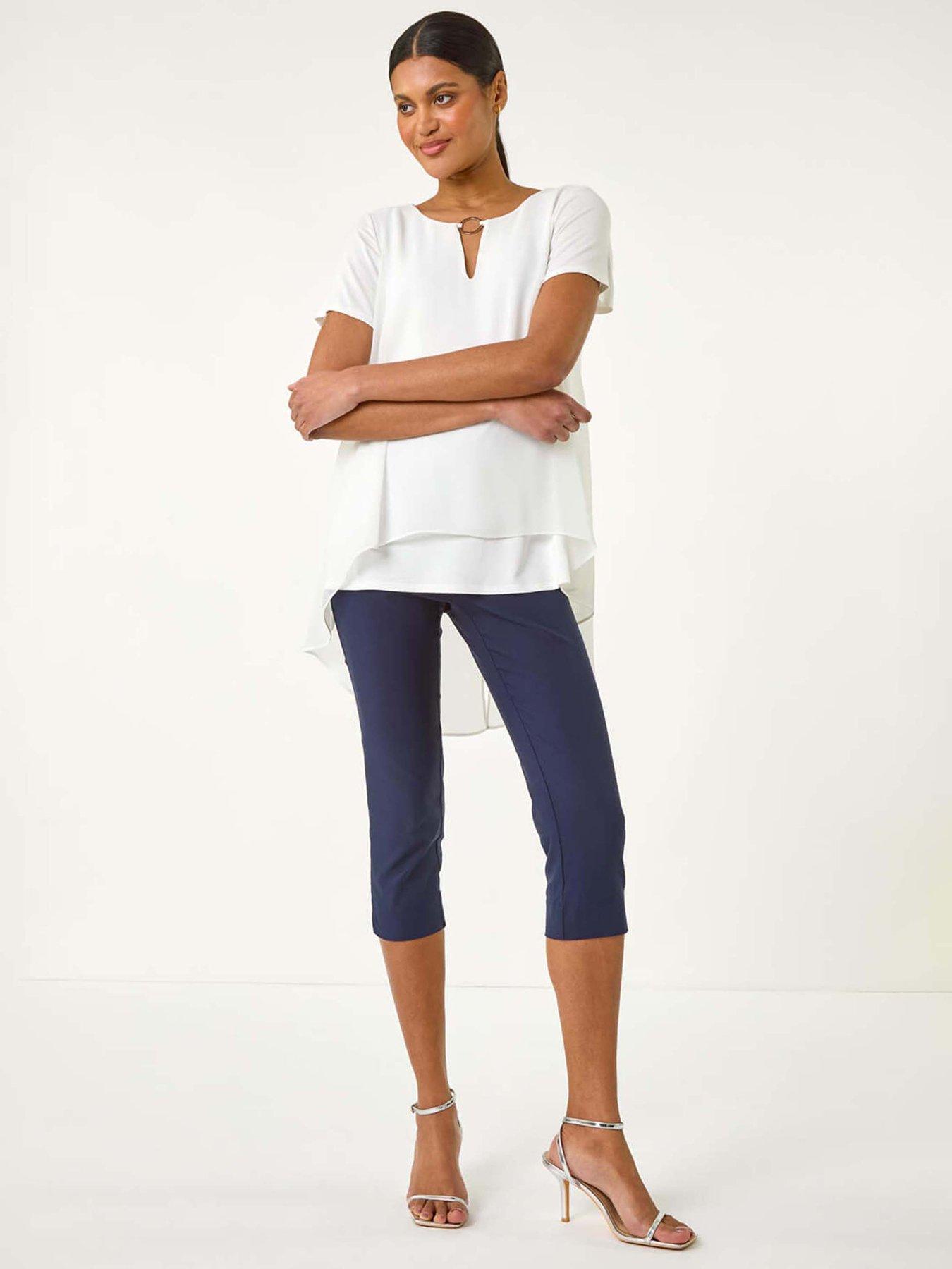 Image 3 of 5 of Roman Ring Front Chiffon Overlay Top - Ivory