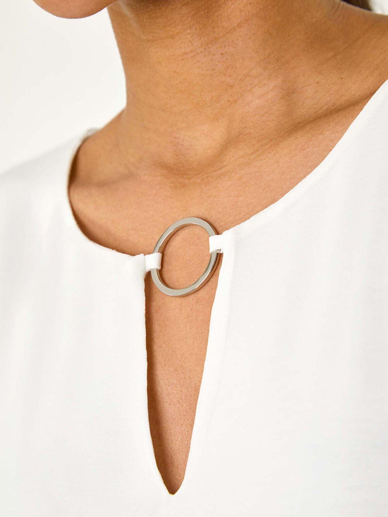 Image 5 of 5 of Roman Ring Front Chiffon Overlay Top - Ivory