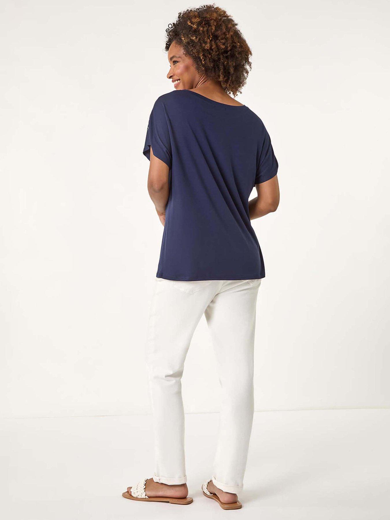  image of roman-hotfix-embellished-stretch-top-navy