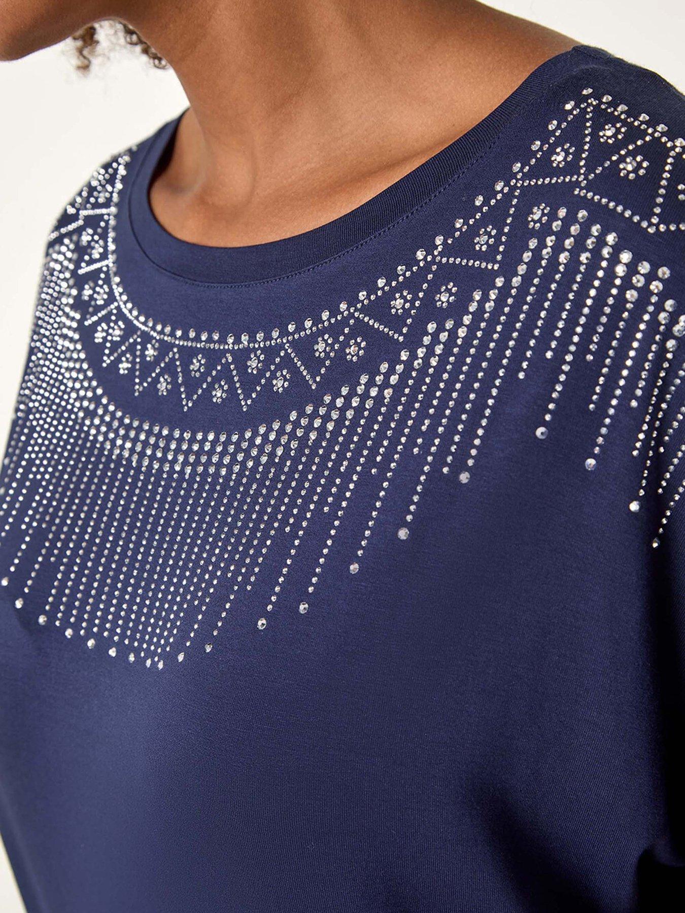  image of roman-hotfix-embellished-stretch-top-navy