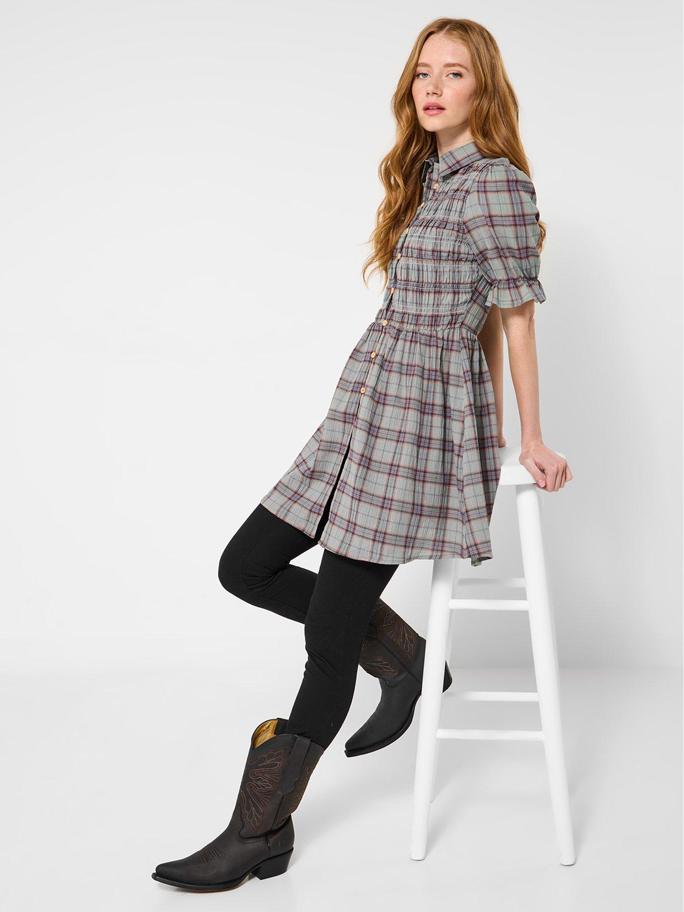 Image 2 of 6 of Joe Browns All About The Checks Shirred Tunic Shirt - Green