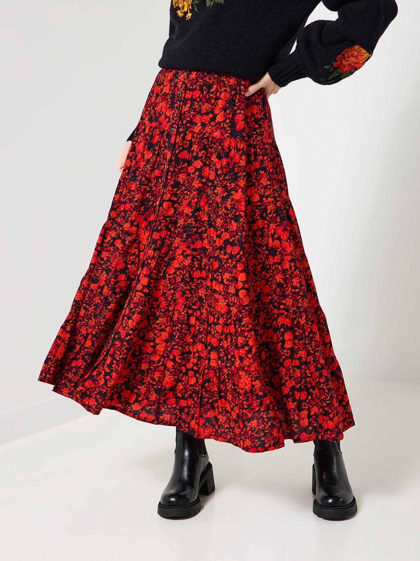 Image 1 of 5 of Joe Browns Autumn Florals Tiered Maxi Skirt - Orange
