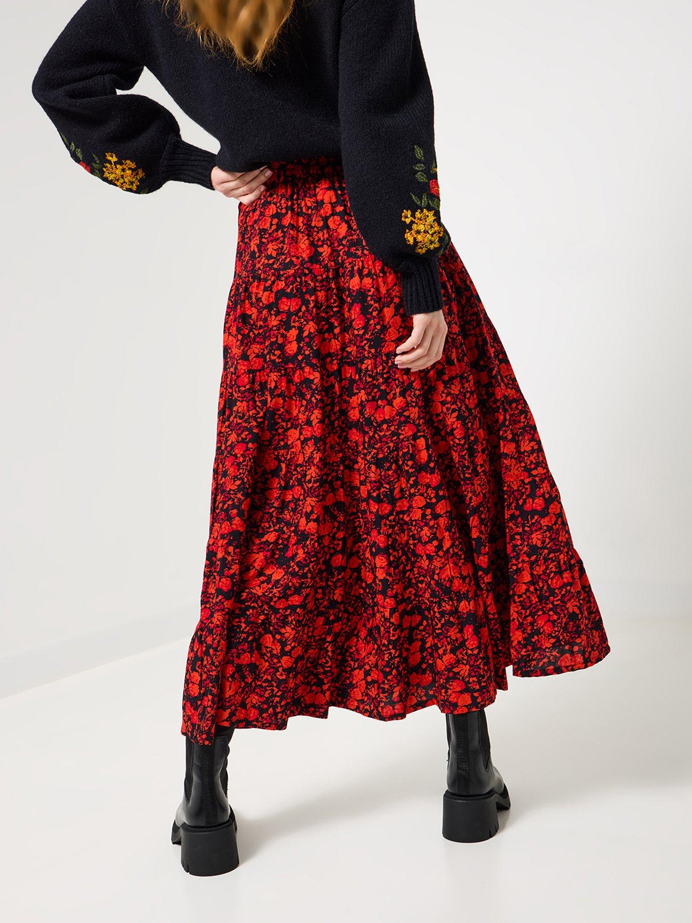 Image 3 of 5 of Joe Browns Autumn Florals Tiered Maxi Skirt - Orange