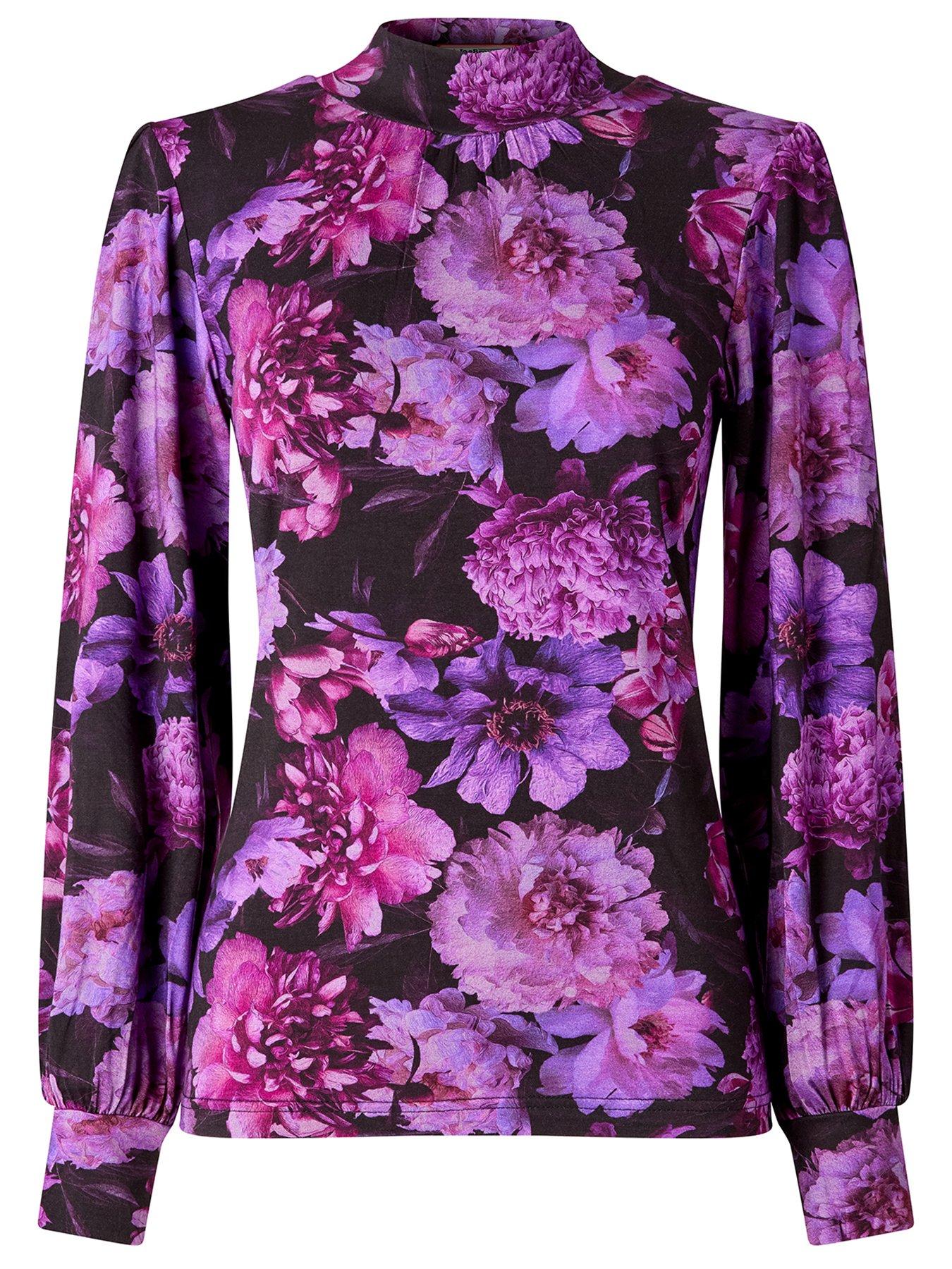 Image 5 of 5 of Joe Browns Florence Floral High Neck Jersey Top - Purple