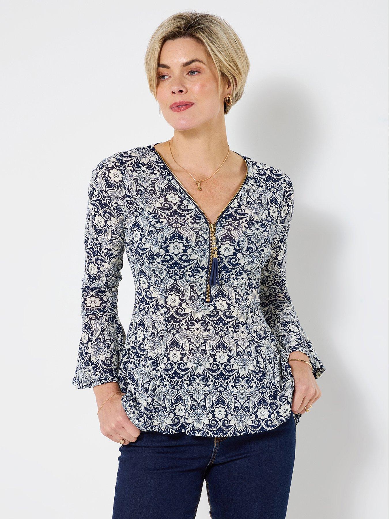 undefined Florence Zip Front Top - Navy