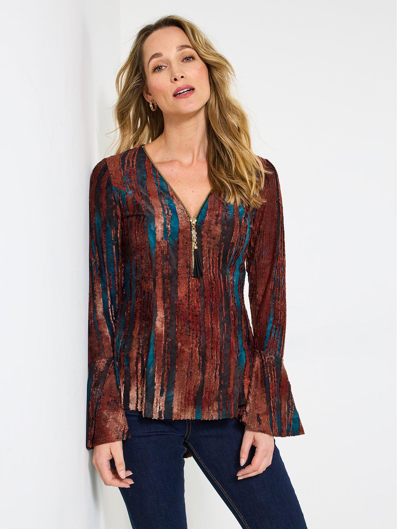 Image 1 of 6 of Joe Browns Remarkable Zip Front Top - Brown