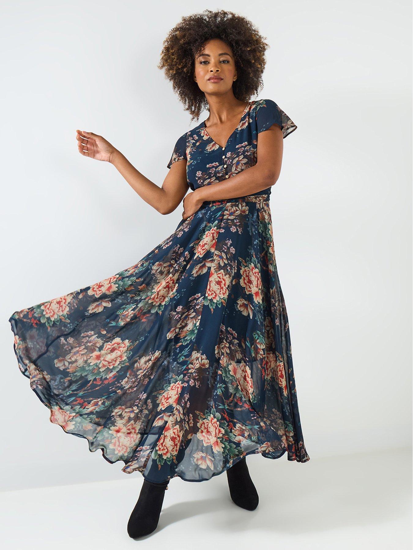 undefined Rowena Floral Georgette Dress  - Blue